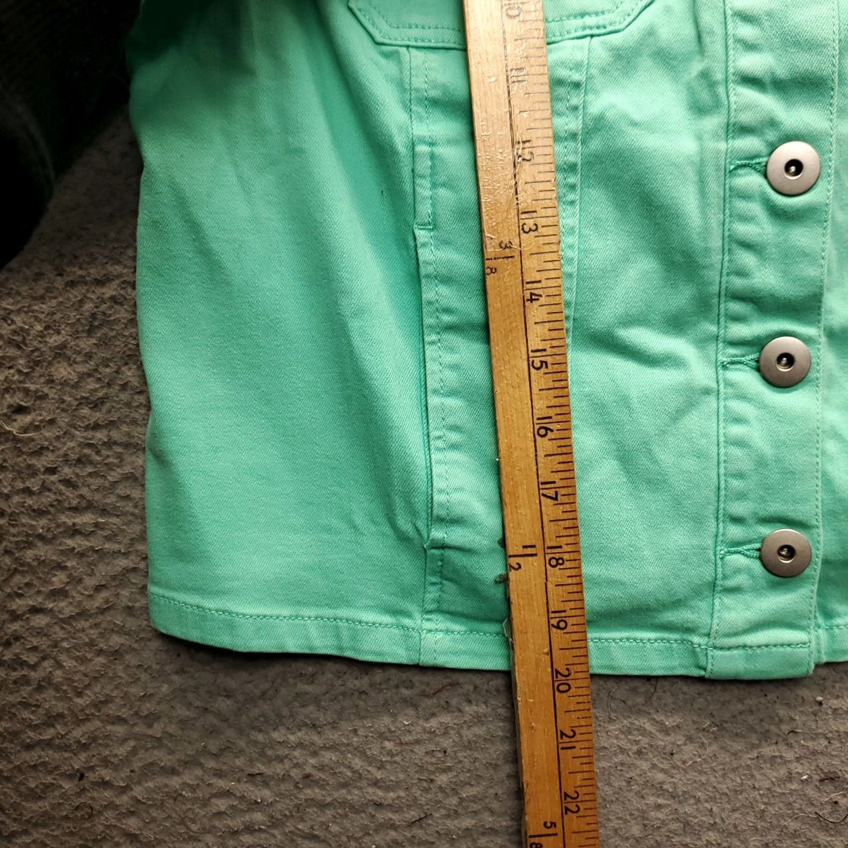 Vintage Belle by Kim Gravel Collarless Denim Jacket Womens Size S Green Hearts of Palm Jacket Size S / US 4 / IT 40 - 3 Thumbnail