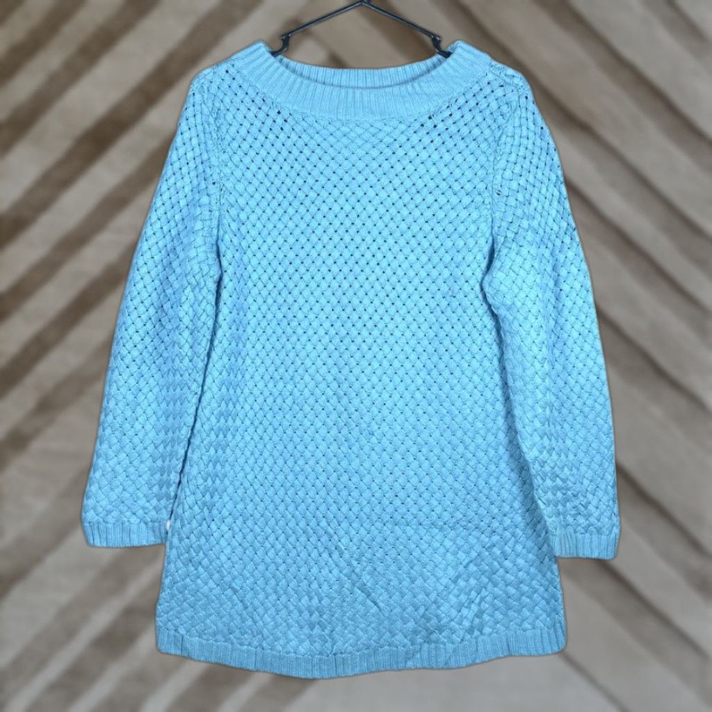 Vintage Talbots Womens Sweater Blue Boat Neck Chunky Knit Woven Long Sleeve XL Size XL / US 12-14 / IT 48-50 - 1 Thumbnail