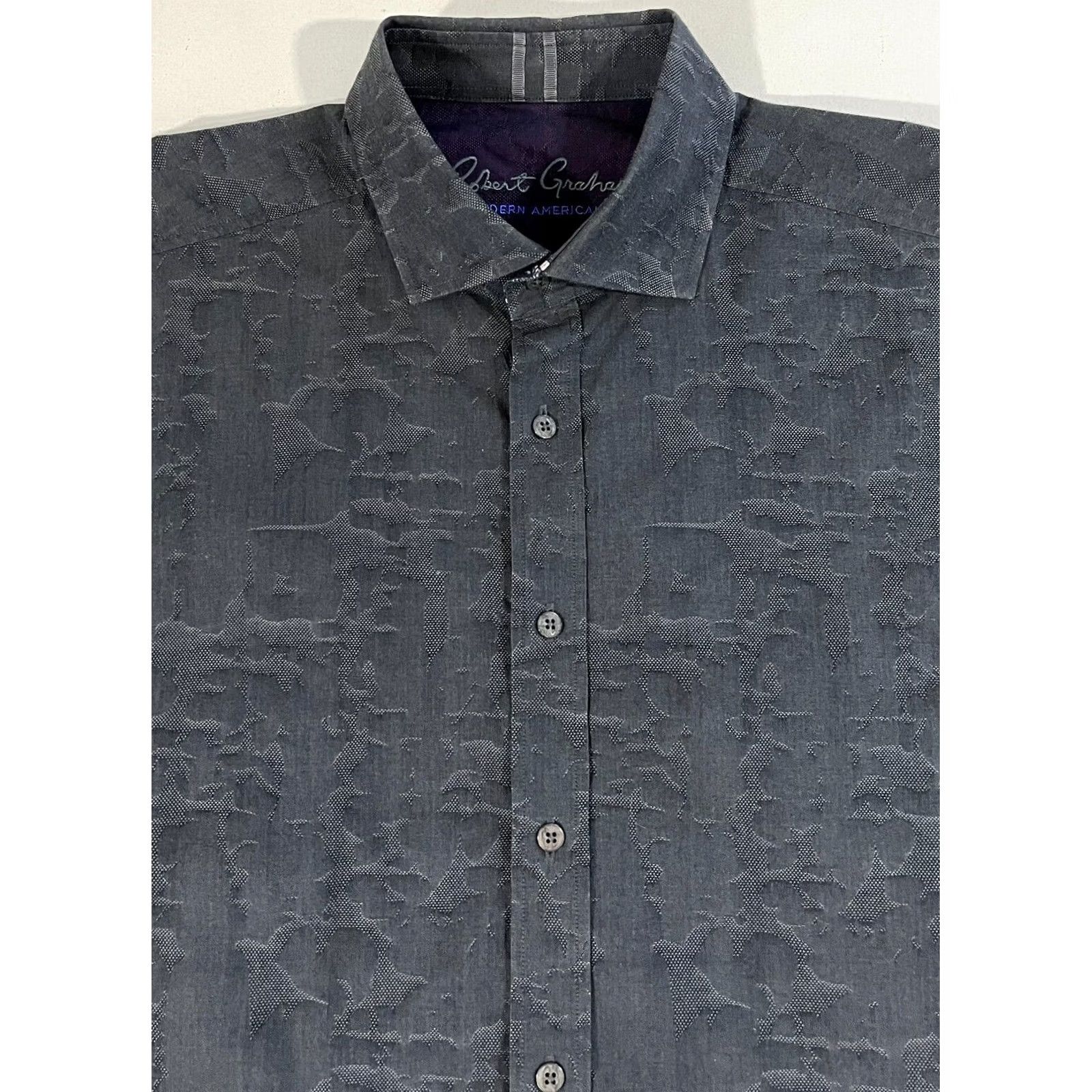 Robert Graham VINTAGE Robert Graham Men’s Button-Up Jacquard Shirt Tailored Size L Gray Cotton Modern American Size US L / EU 52-54 / 3 - 2 Thumbnail