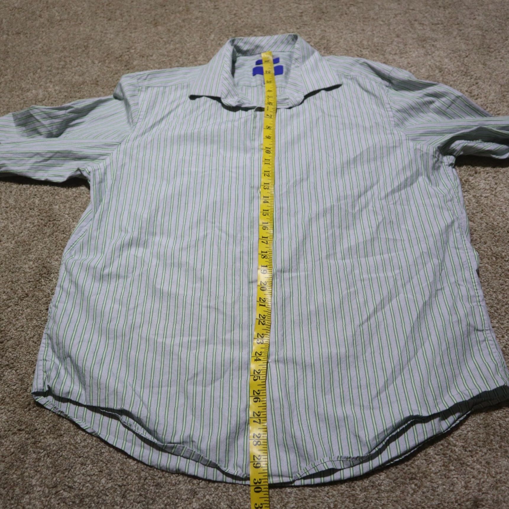 Egara Egara Shirt Mens Button-Up Long Sleeve 100% Cotton Gray/Green Stripes XL, Casual, Non-Iron, Collared, Button Front Size US XL / EU 56 / 4 - 6 Thumbnail