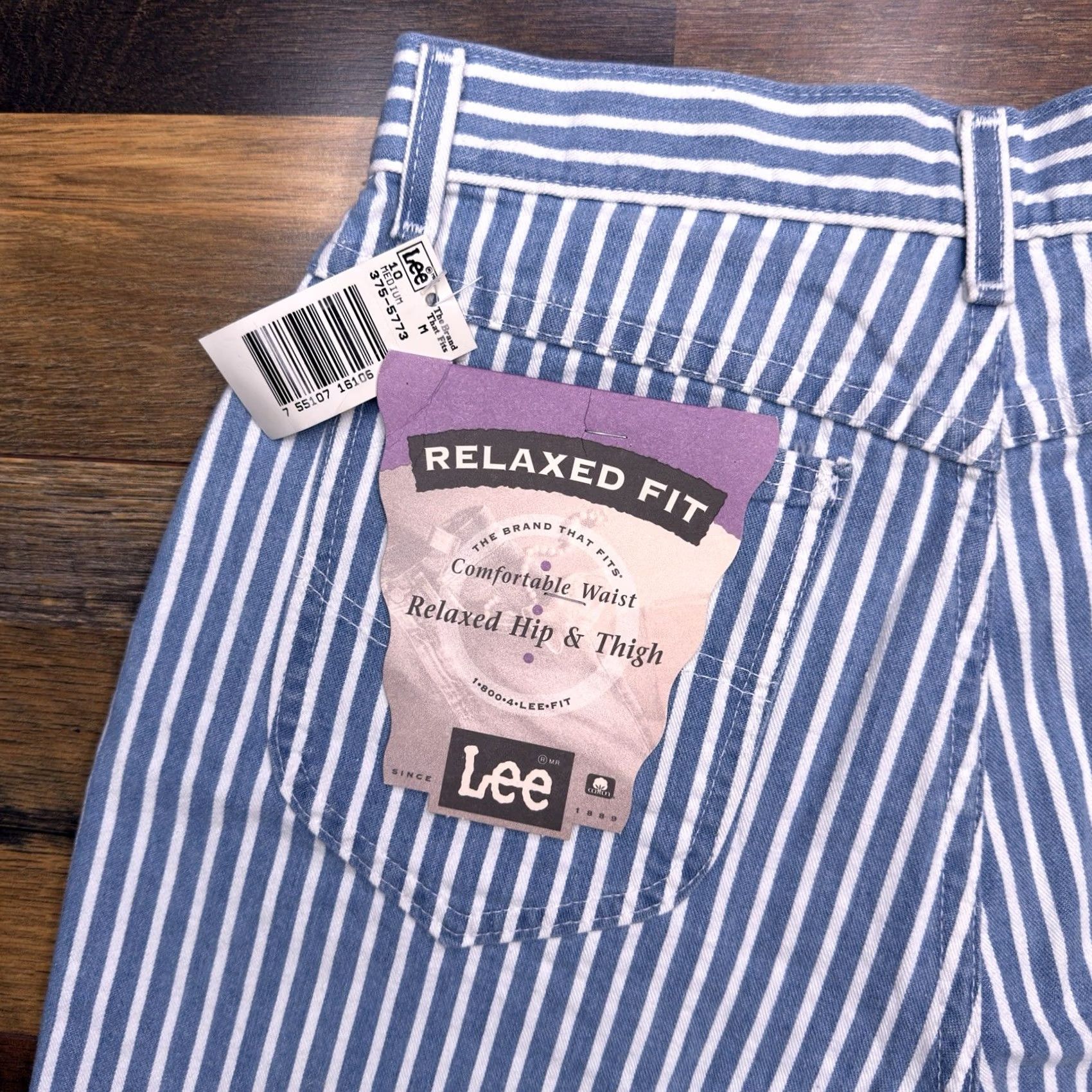 Lee VINTAGE Lee Relaxed For Shorts Womens 10 Blue Striped Denim High Rise USA New Size 32" / US 10 / IT 46 - 2 Thumbnail