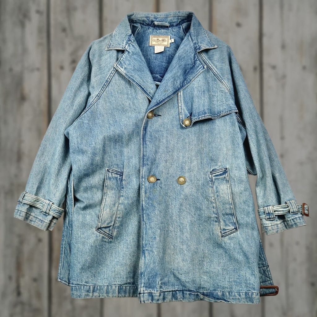 Calvin Klein VINTAGE Calvin Klein Denim Trench Coat Womens S Blue Double Breasted USA Made 90s Size S / US 4 / IT 40 - 1 Thumbnail