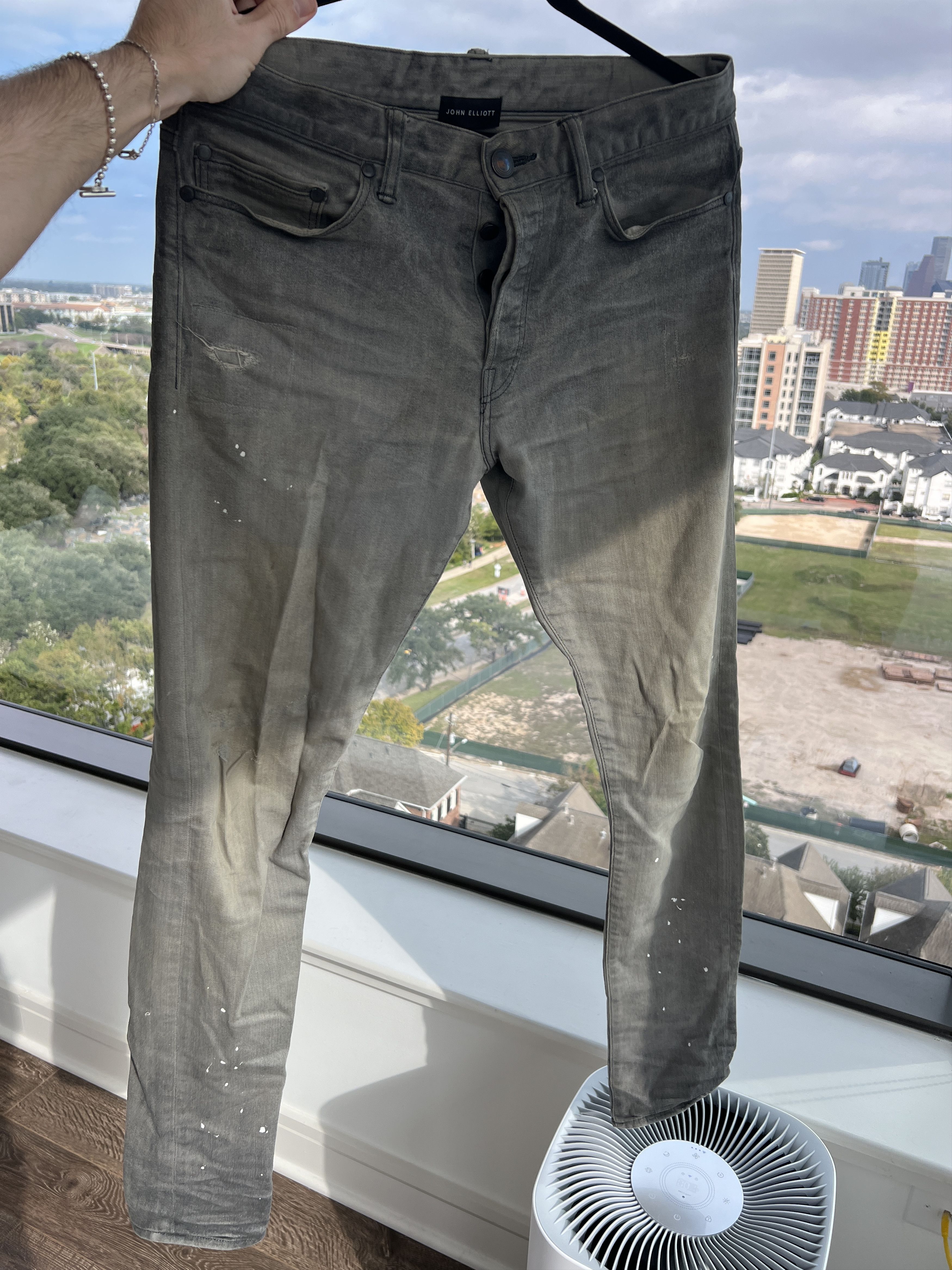 John Elliott John Elliott Gray Paint Splatter Denim Jeans Size US 30 / EU 46 - 1 Thumbnail