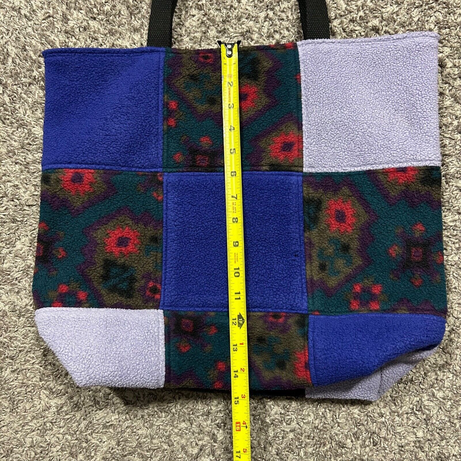 Handmade × Vintage Handmade Bag Patchwork Fleece Shoulder Bag Double Handle Size ONE SIZE - 8 Thumbnail