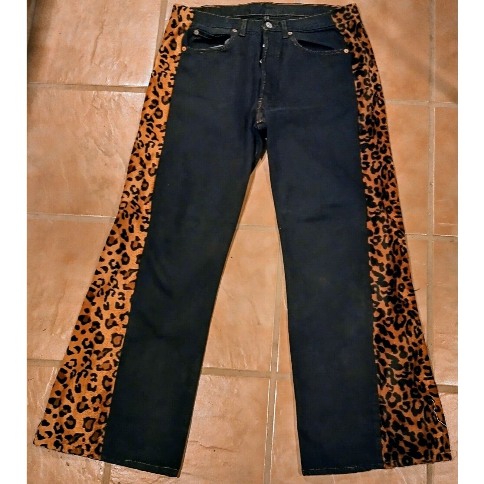Other Original Custom Stage Wear, Leopard Flare Black Denim sz 33 Size US 33 - 2 Thumbnail