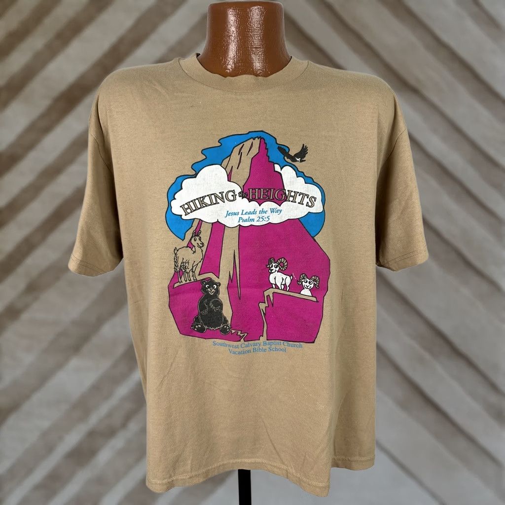Hanes VINTAGE 90s Bible School Shirt Adult Large Jesus Nature Animals Hiking Brown Size US L / EU 52-54 / 3 - 1 Thumbnail