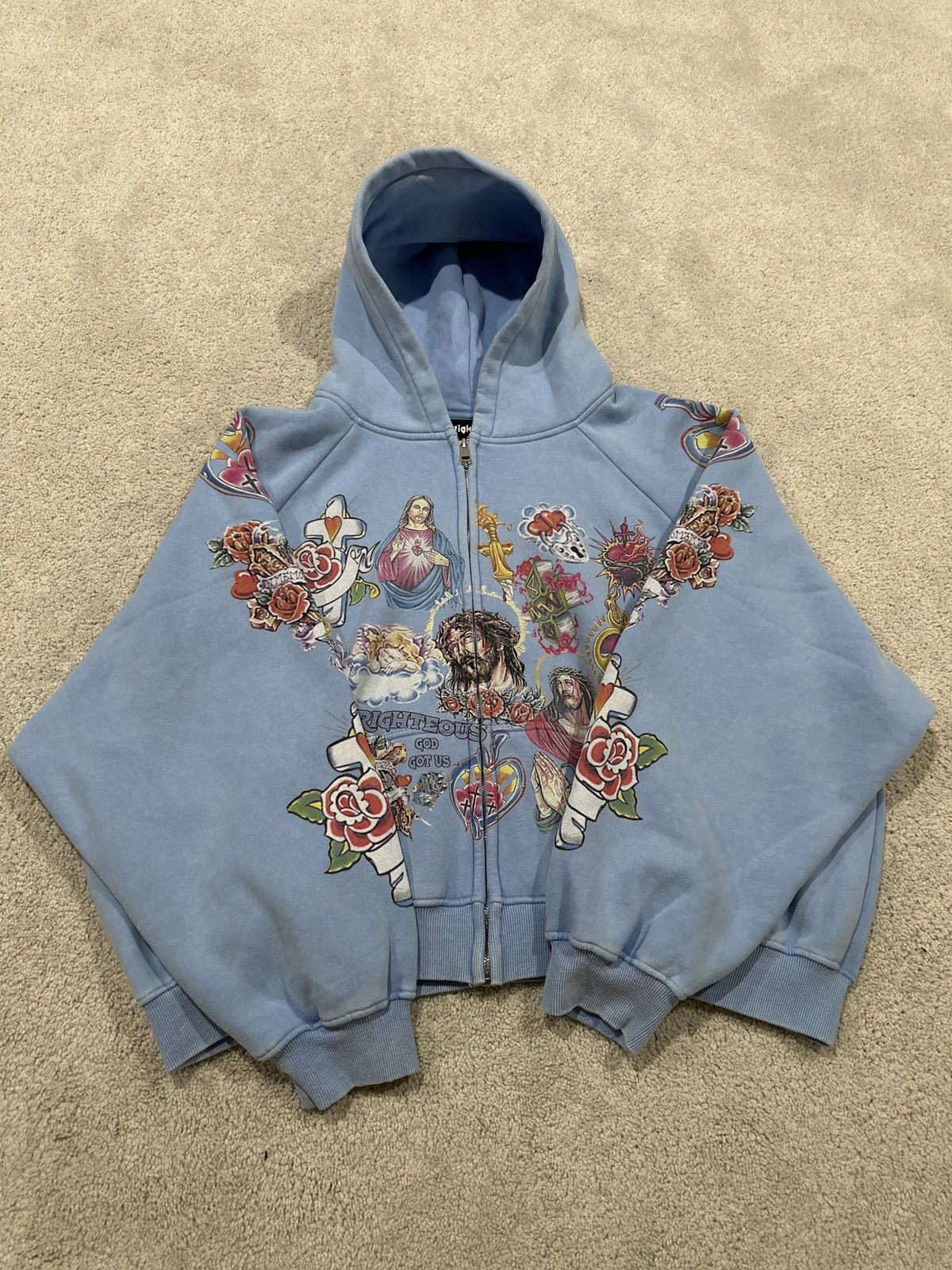 Other Righteous Baby Blue Jesus Zipup Hoodie Size US L / EU 52-54 / 3 - 1 Thumbnail