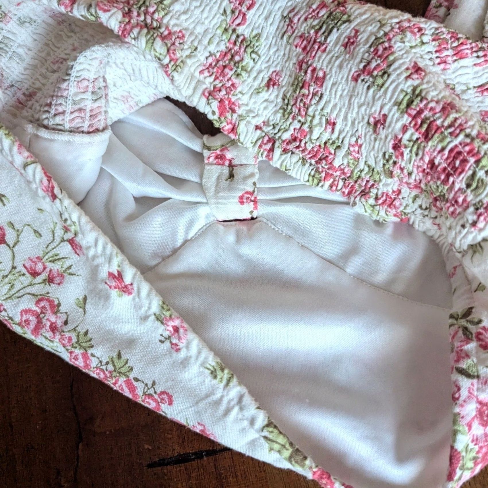Vintage Midnight Sky Sleeveless Crop Top Womens M White Pink Floral Smocked Linen Blend Tank Cropped Shabby Chic Size M / US 6-8 / IT 42-44 - 5 Thumbnail