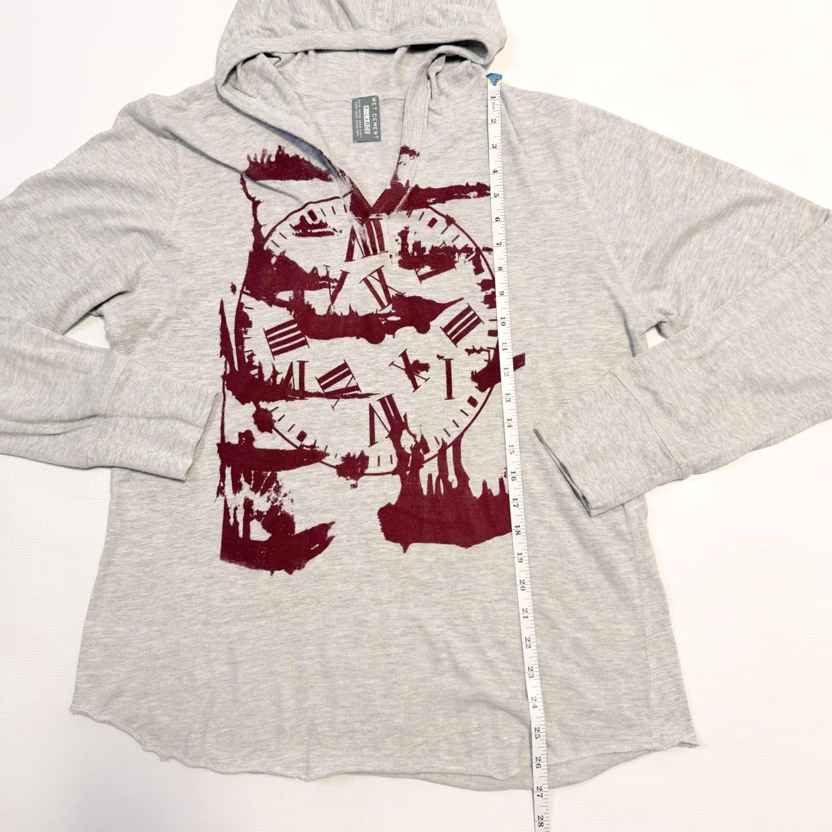 Vintage Wet Cement Hoodie Mens XL Gray Graphic Clock Roman Numeral Long Sleeve Pullover Size US XL / EU 56 / 4 - 2 Thumbnail