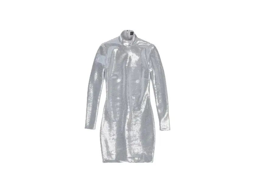 Balenciaga o1bcso1str1124 Turtleneck Crystal Dress in Silver Size XS / US 0-2 / IT 36-38 - 1 Thumbnail