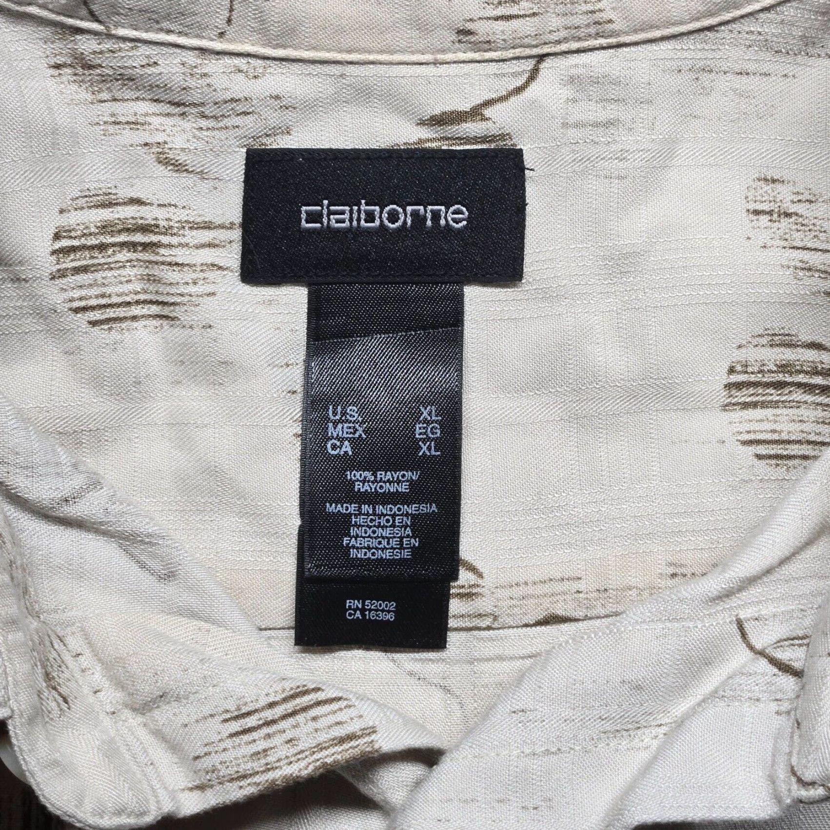 Liz Claiborne CLAIBORNE Shirt Hawaiian Button-Up Short Sleeve Adult XL Tan Brown Extra Large Mens Size US XL / EU 56 / 4 - 3 Thumbnail