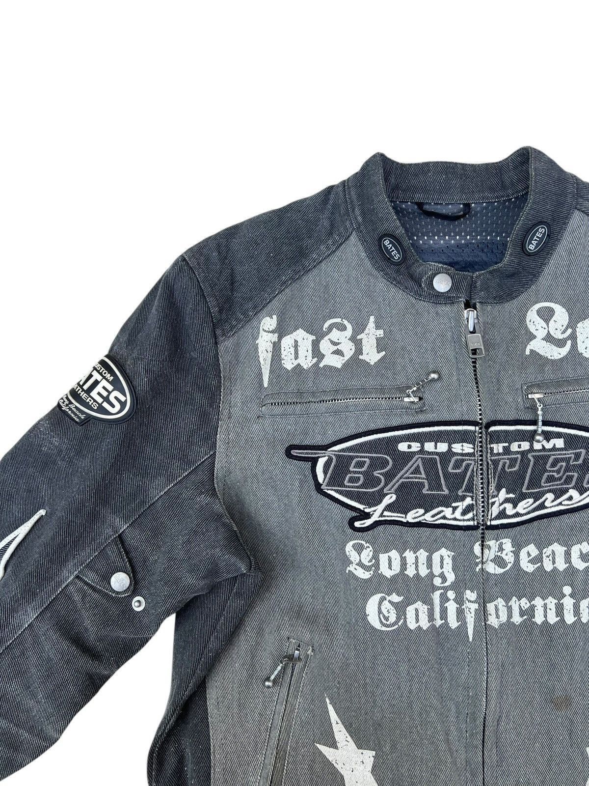 Kadoya Vintage Y2K BATES Distressed Faded Denim Moto Jacket Size US L / EU 52-54 / 3 - 6 Thumbnail