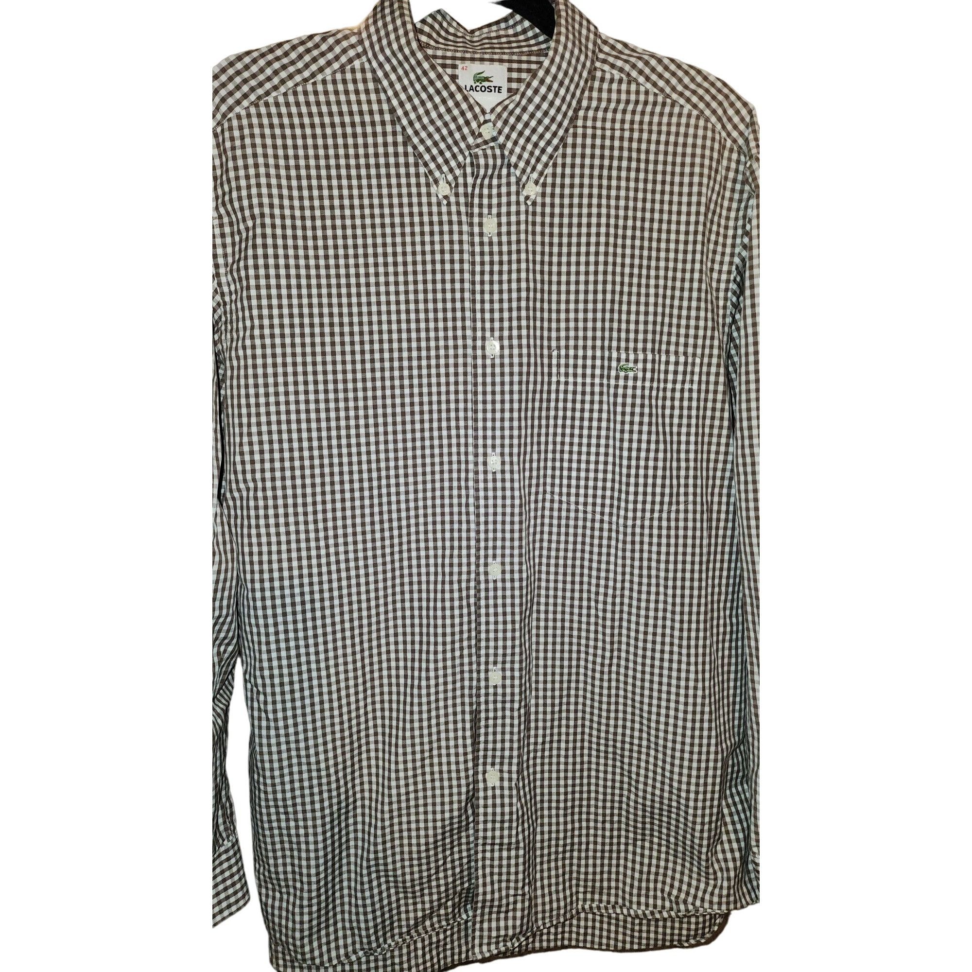 Lacoste Lacoste Size 42 Brown White Gingham Mens Long Sleeve Button Size US XS / EU 42 / 0 - 6 Thumbnail