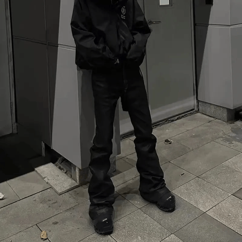 Japanese Brand Streetwear Wax Leather Stretch Hombre Baggy Flare Pants Size US 30 / EU 46 - 3 Thumbnail