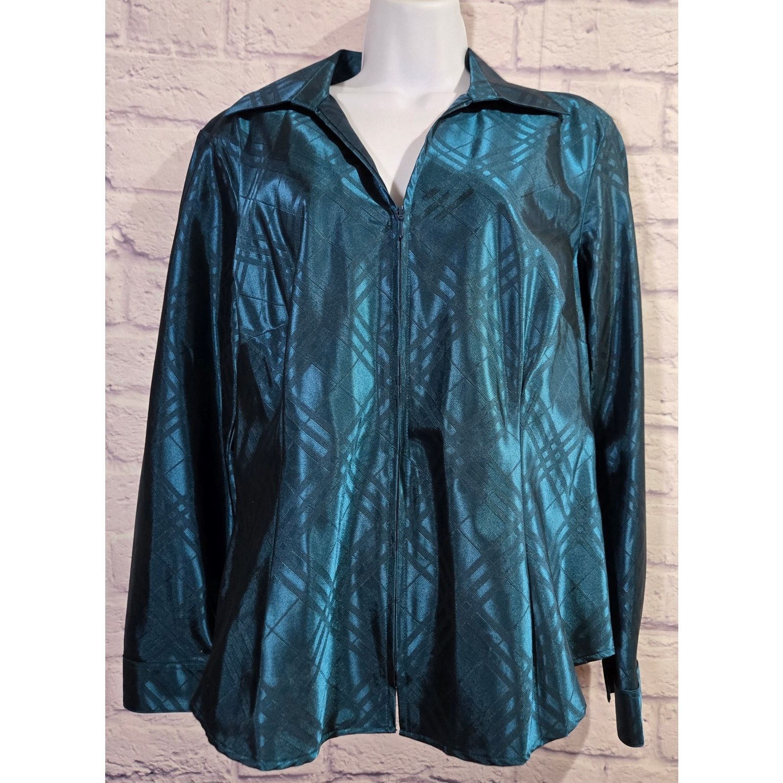 Other Coldwater Creek Green Blue Teal Full Zip Top PL Lightweight Size L / US 10 / IT 46 - 1 Thumbnail