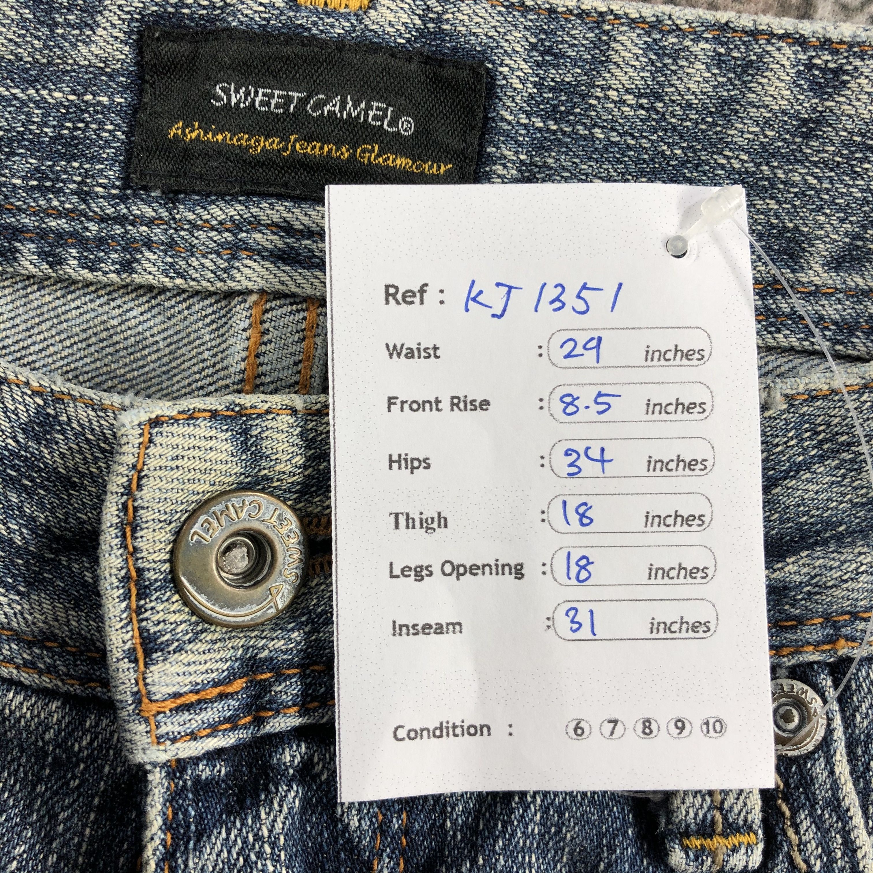 Japanese Brand Sweet Camel Jeans Medium Wash Flare Denim KJ1351 Size 29" - 11 Thumbnail