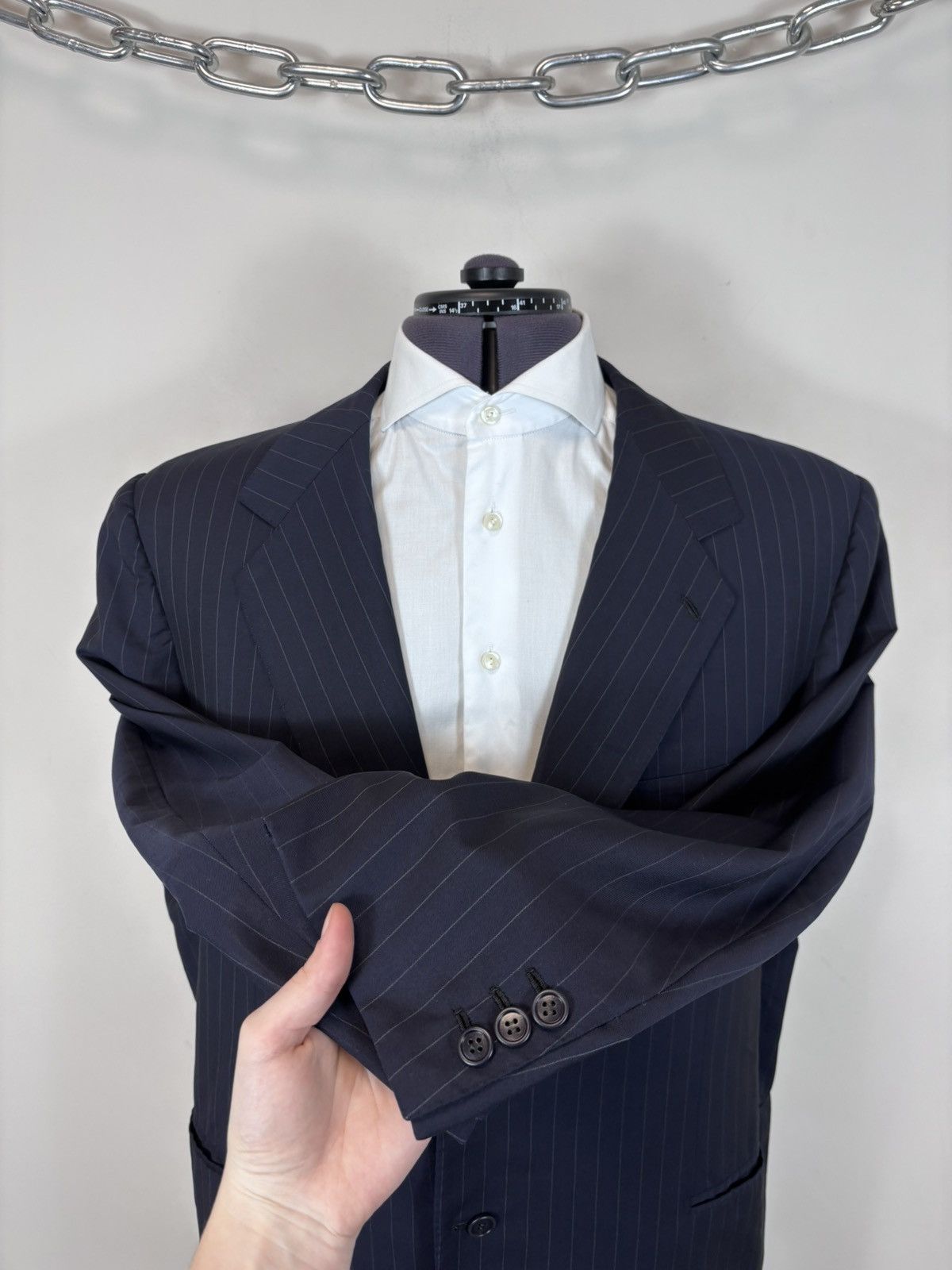Holland & Sherry Holland & Sherry Men’s 2-Piece Navy Blue Pinstripe Wool Suit Size 52R - 8 Thumbnail
