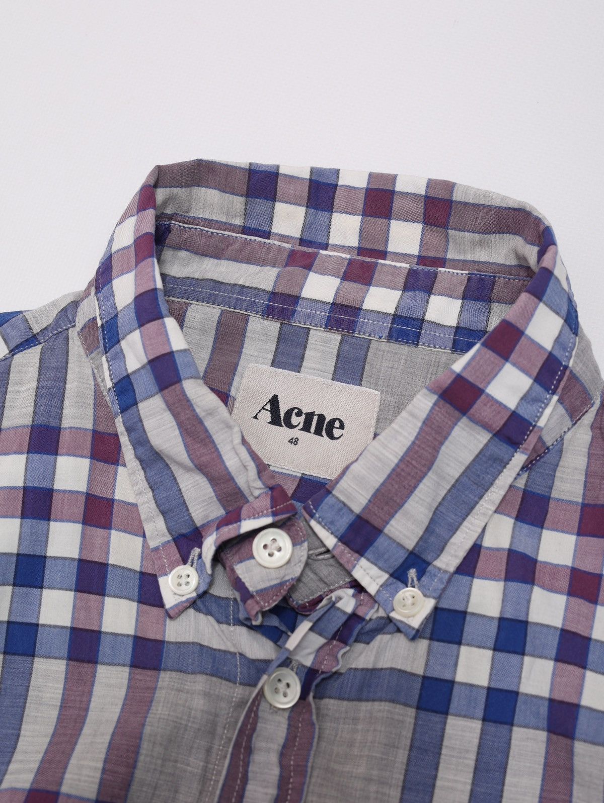 Acne Studios Acne Studios Straight Check AW10 Cotton Plaid Shirt Purple Size US M / EU 48-50 / 2 - 8 Thumbnail
