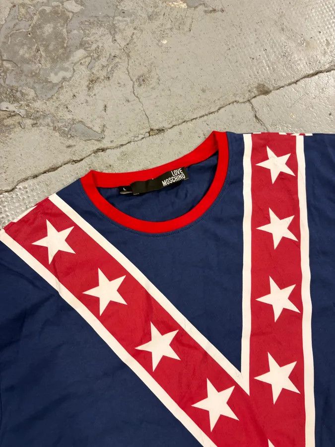 Moschino 2010s Moschino Navy Cross Stars Flag T-Shirt Size US L / EU 52-54 / 3 - 5 Thumbnail