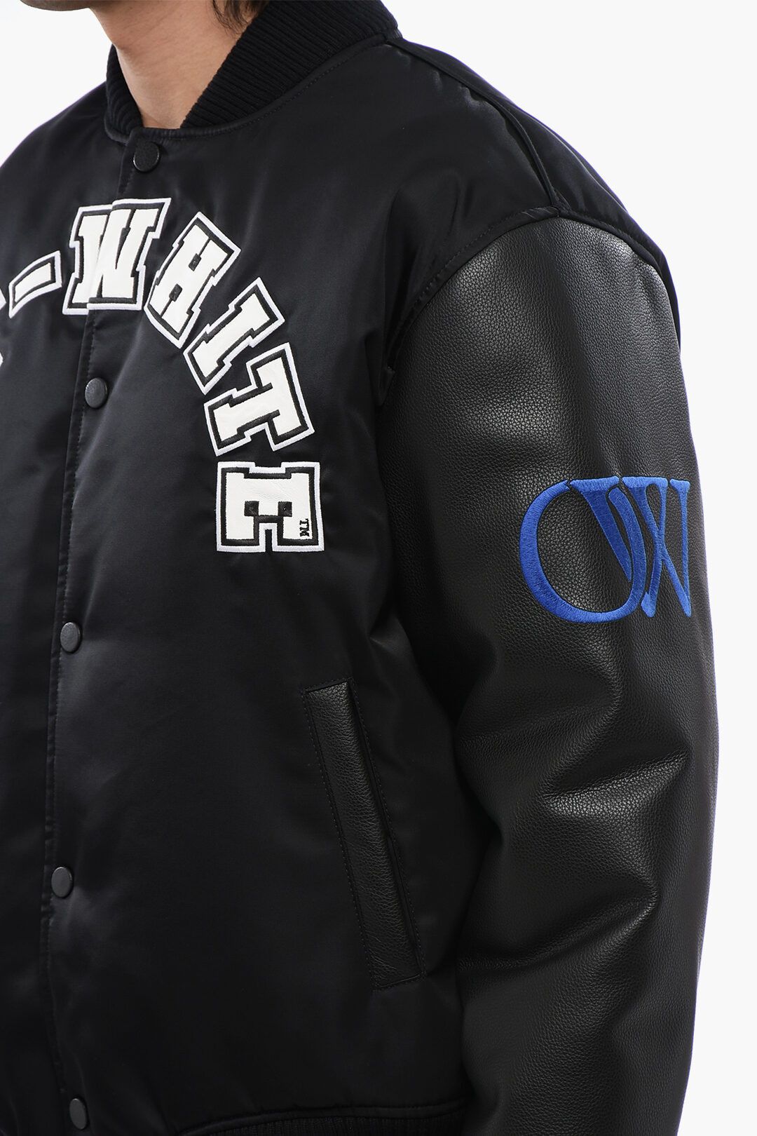 Off-White og1mm1025 Leather Sleeved Bomber Jacket in Black Size US M / EU 48-50 / 2 - 3 Thumbnail