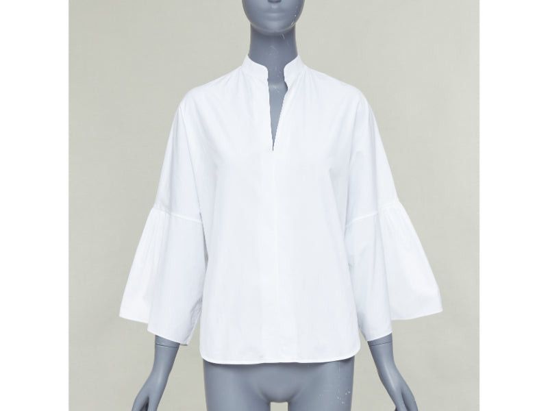 Valentino VALENTINO white cotton split collar flared sleeves popover blouse IT38 XS Size XS / US 0-2 / IT 36-38 - 1 Thumbnail
