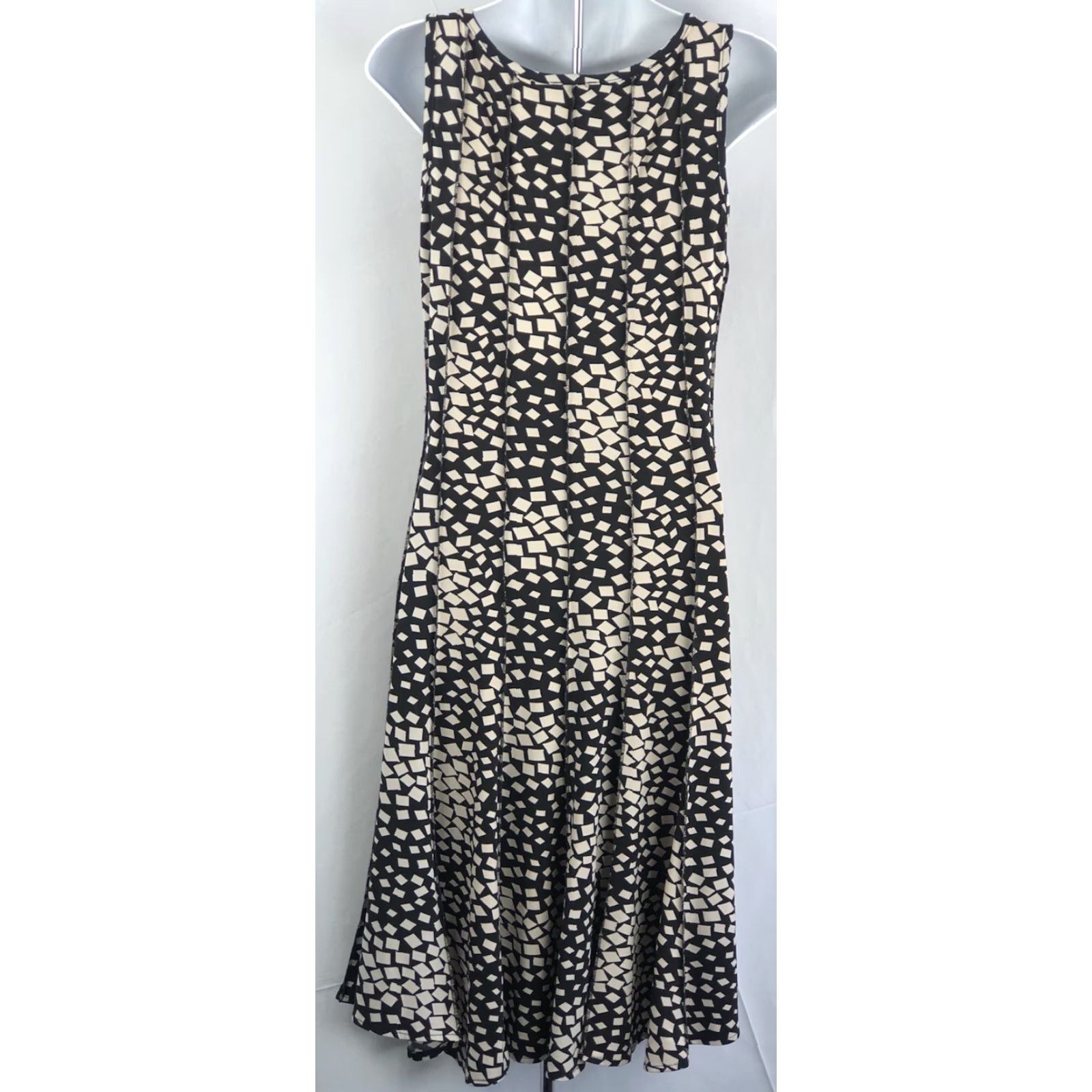 Forever 21 VINTAGE FOREVER 21 Dress Sleeveless Midi Fit & Flare S Tan/Blk Mod Pleated Geometric Print Bohemian Retro 60s Womens Size S / US 4 / IT 40 - 3 Thumbnail