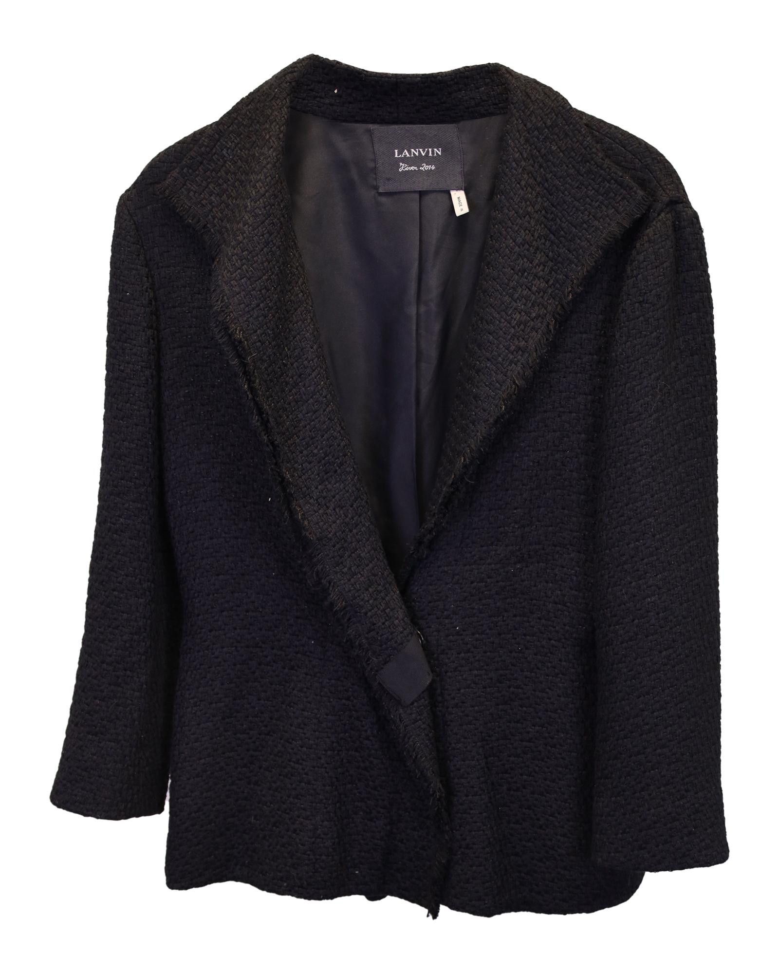 image of Lanvin Luxurious Black Tweed Short Coat With Frayed Edges, Women's (Size Medium)