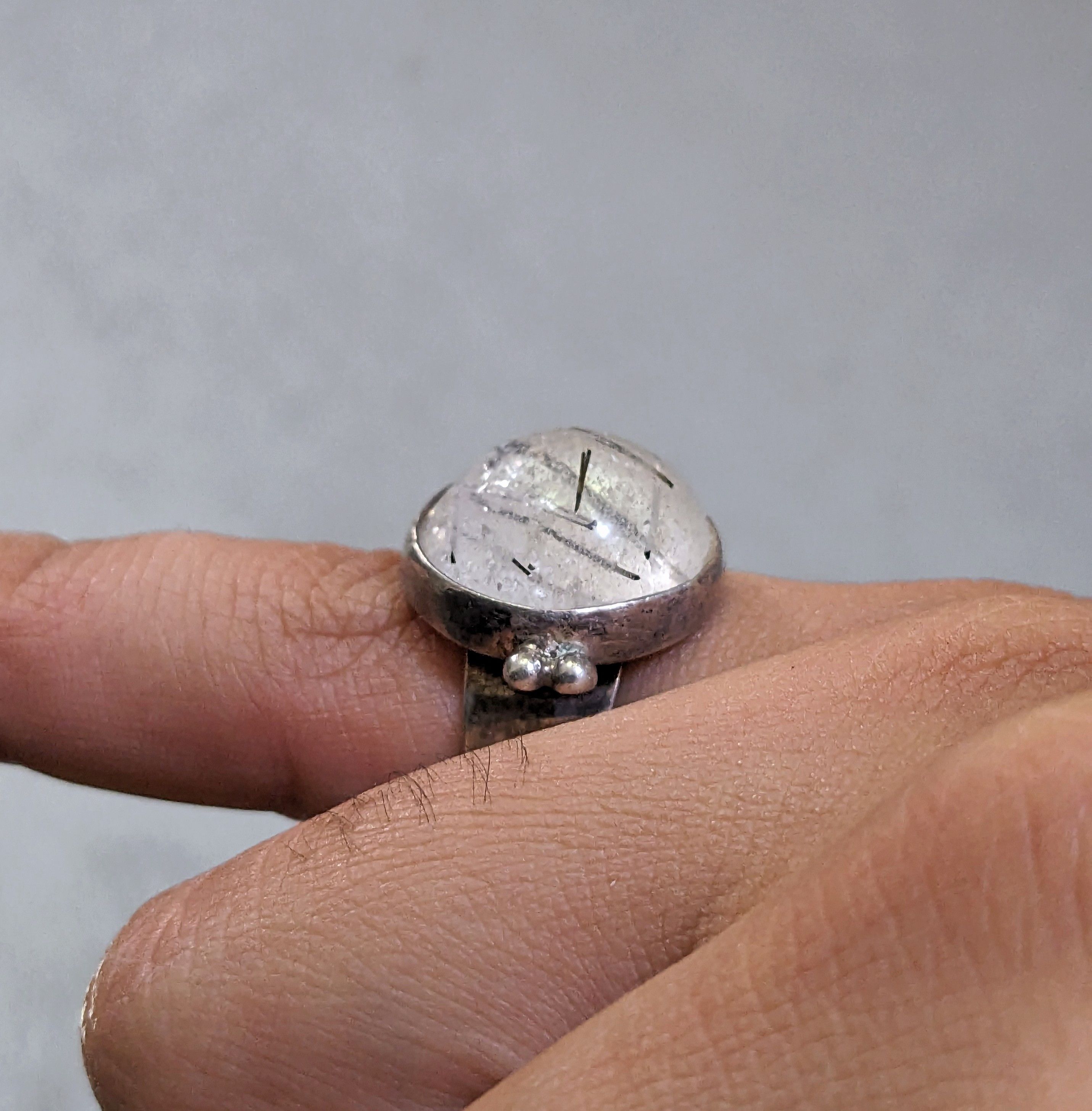 Jewelry Sterling Silver Ring Size 6 Rutilated Quartz Round Modern Size ONE SIZE - 13 Thumbnail