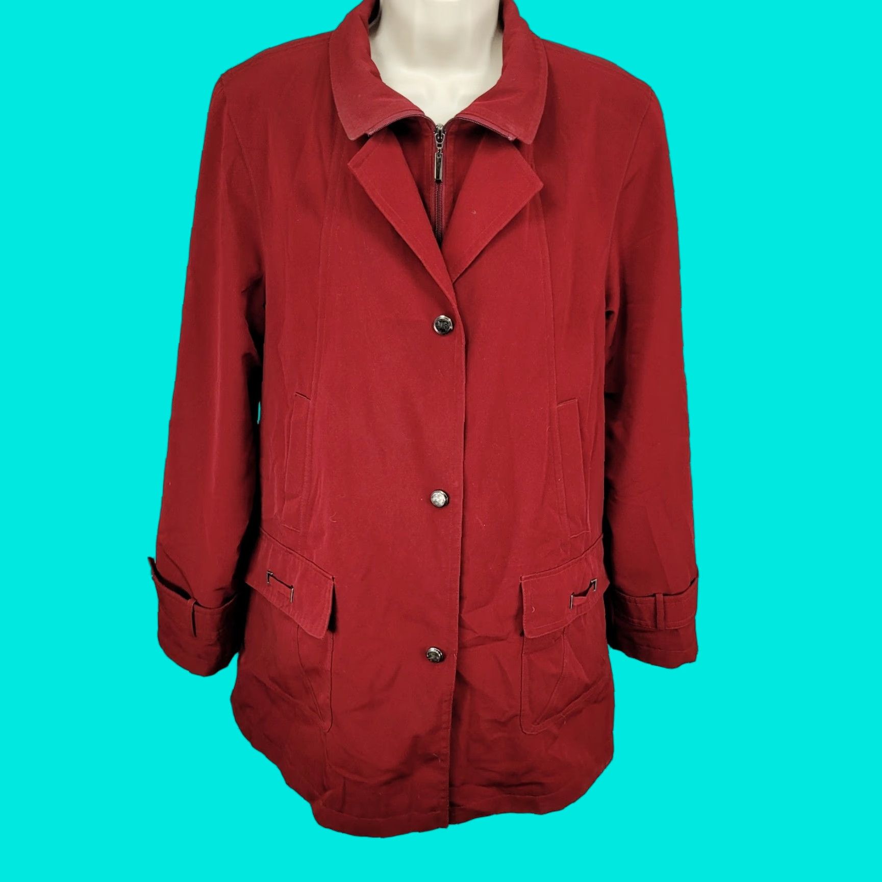 Vintage Gallery Jacket Women M Red Solid Lightweight Collared Pockets Zip Snap Size M / US 6-8 / IT 42-44 - 1 Thumbnail