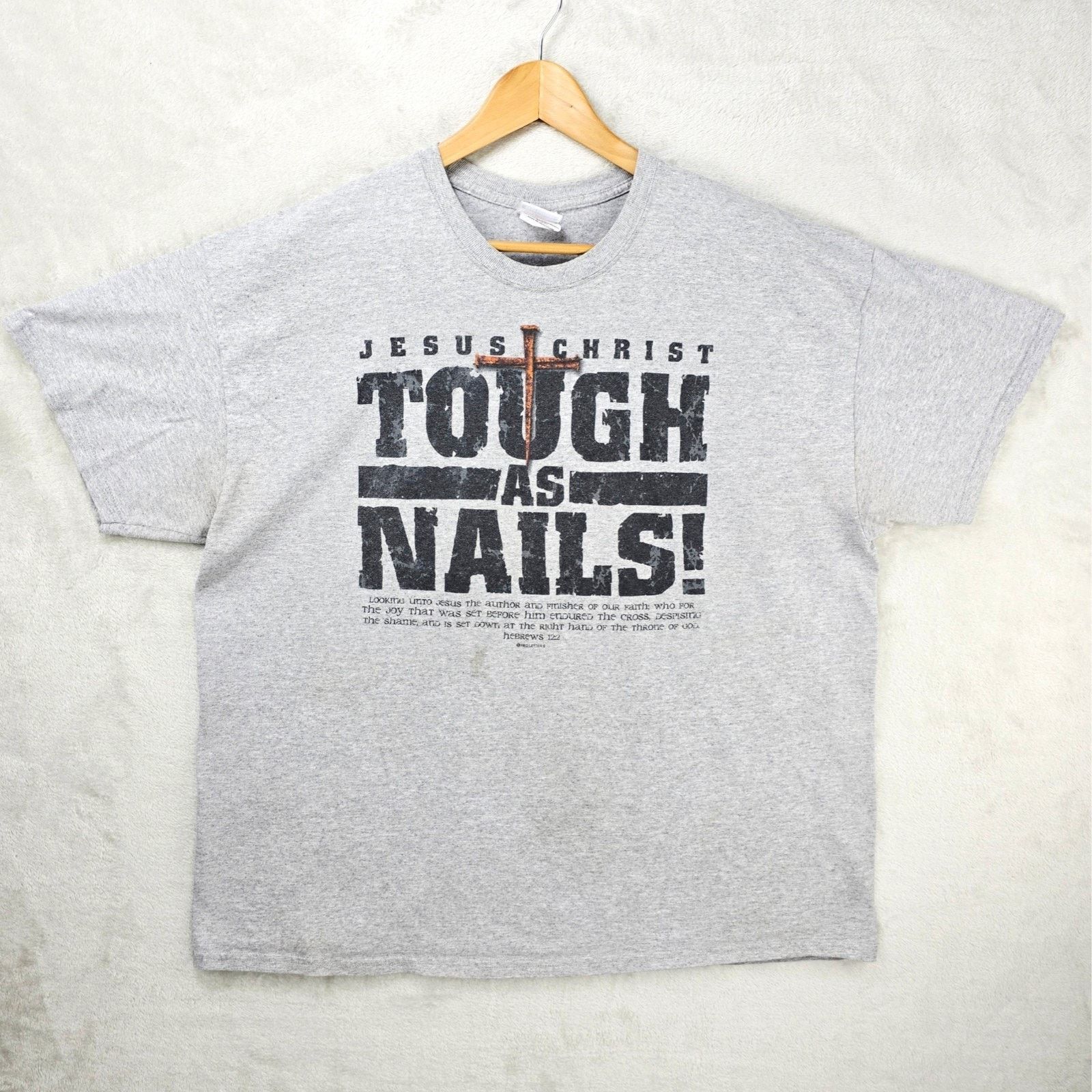 Hanes Vintage Jesus Christ Tough As Nails Shirt Mens XXL Grey God Size US XXL / EU 58 / 5 - 1 Thumbnail