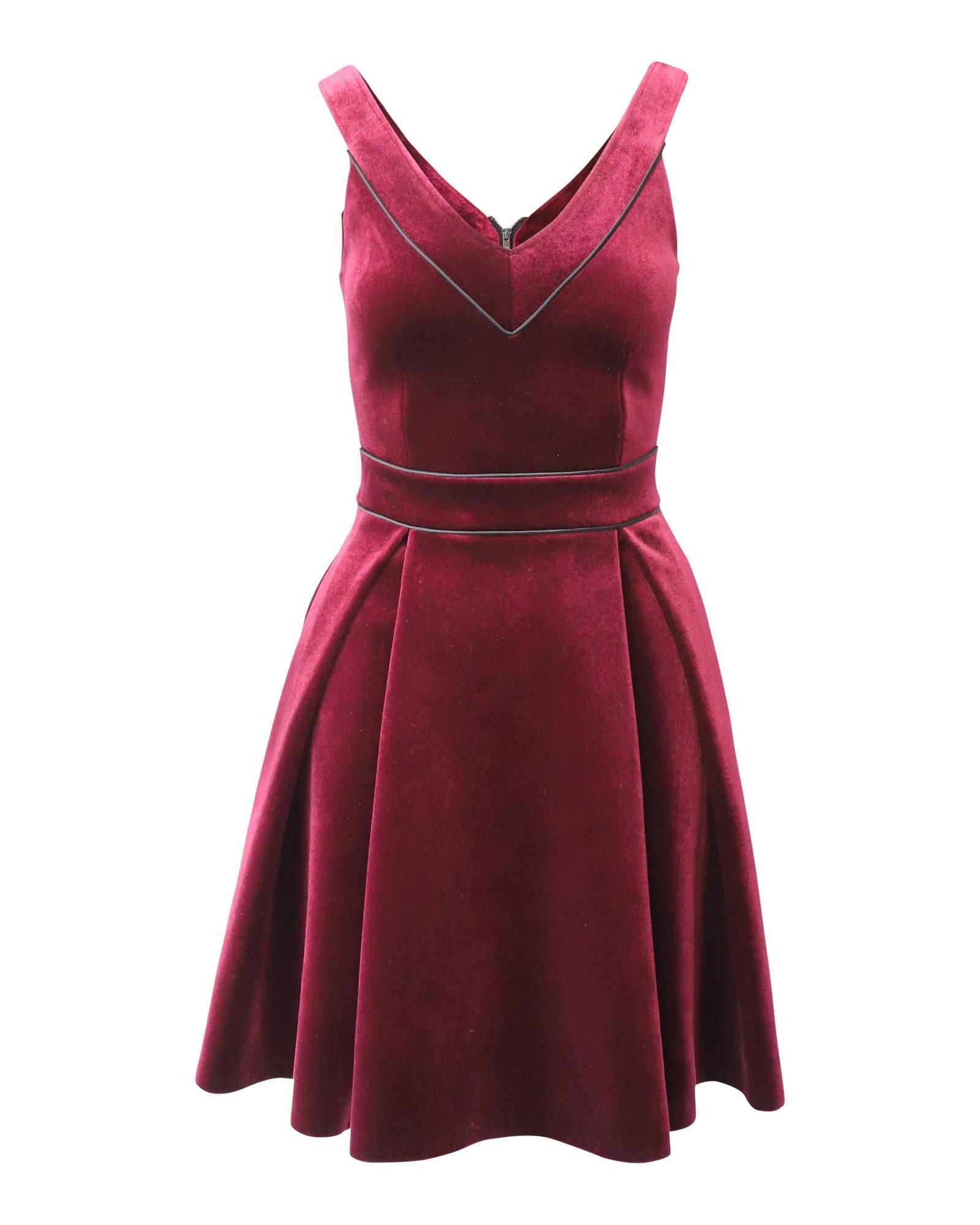 image of Maje Red Velvet Sleeveless V-Neck Mini Dress, Women's (Size Small)