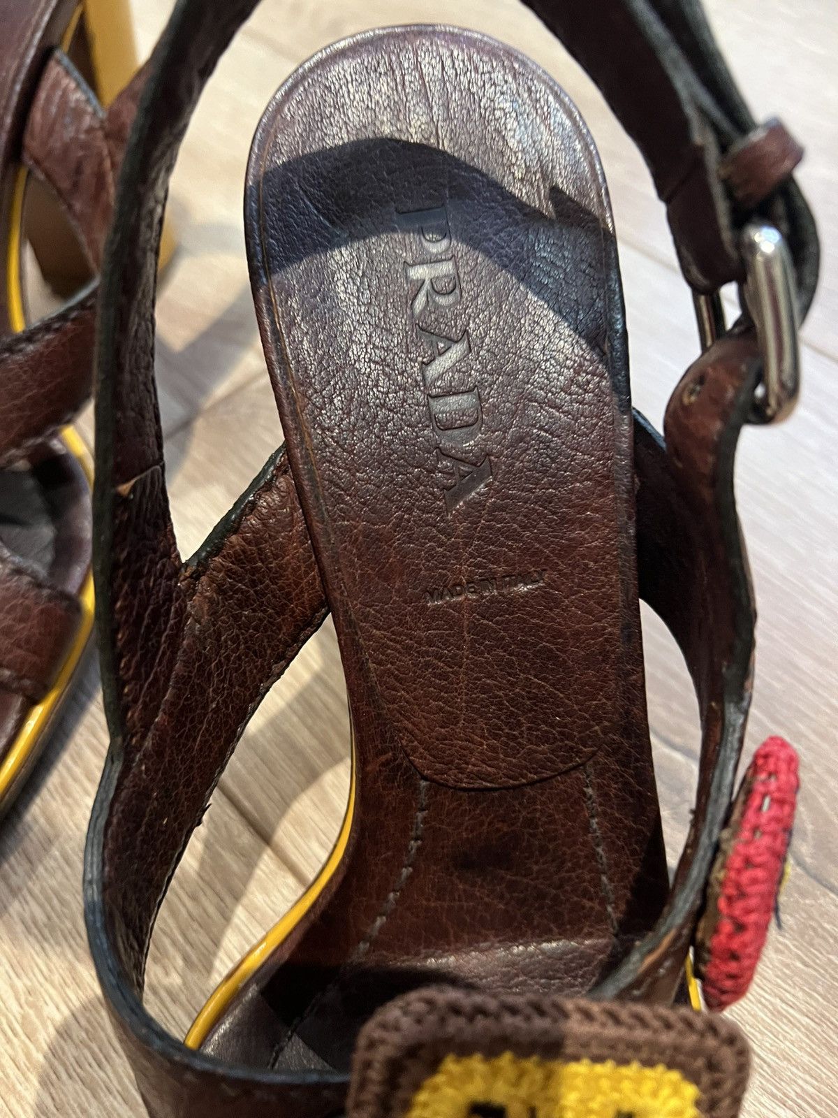Prada Prada Brown Leather Embellished Cross-Strap Slingback Heels Size US 8 / IT 38 - 6 Thumbnail