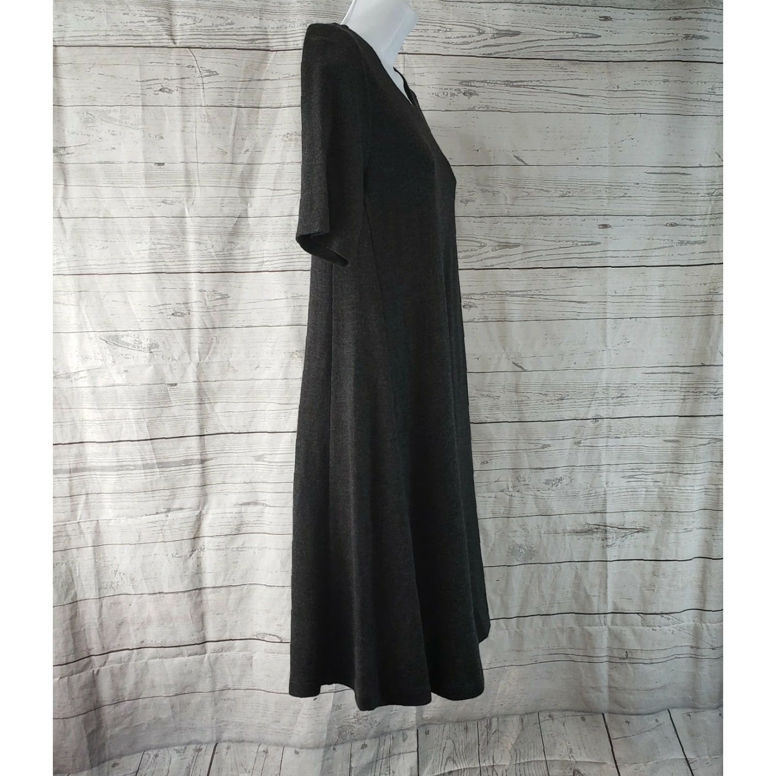 Loft Ann Taylor LOFT Womens Dress Sz XS Solid Gray Short Sleeve Rayon Blend Size 26" / US 2 / IT 38 - 3 Thumbnail