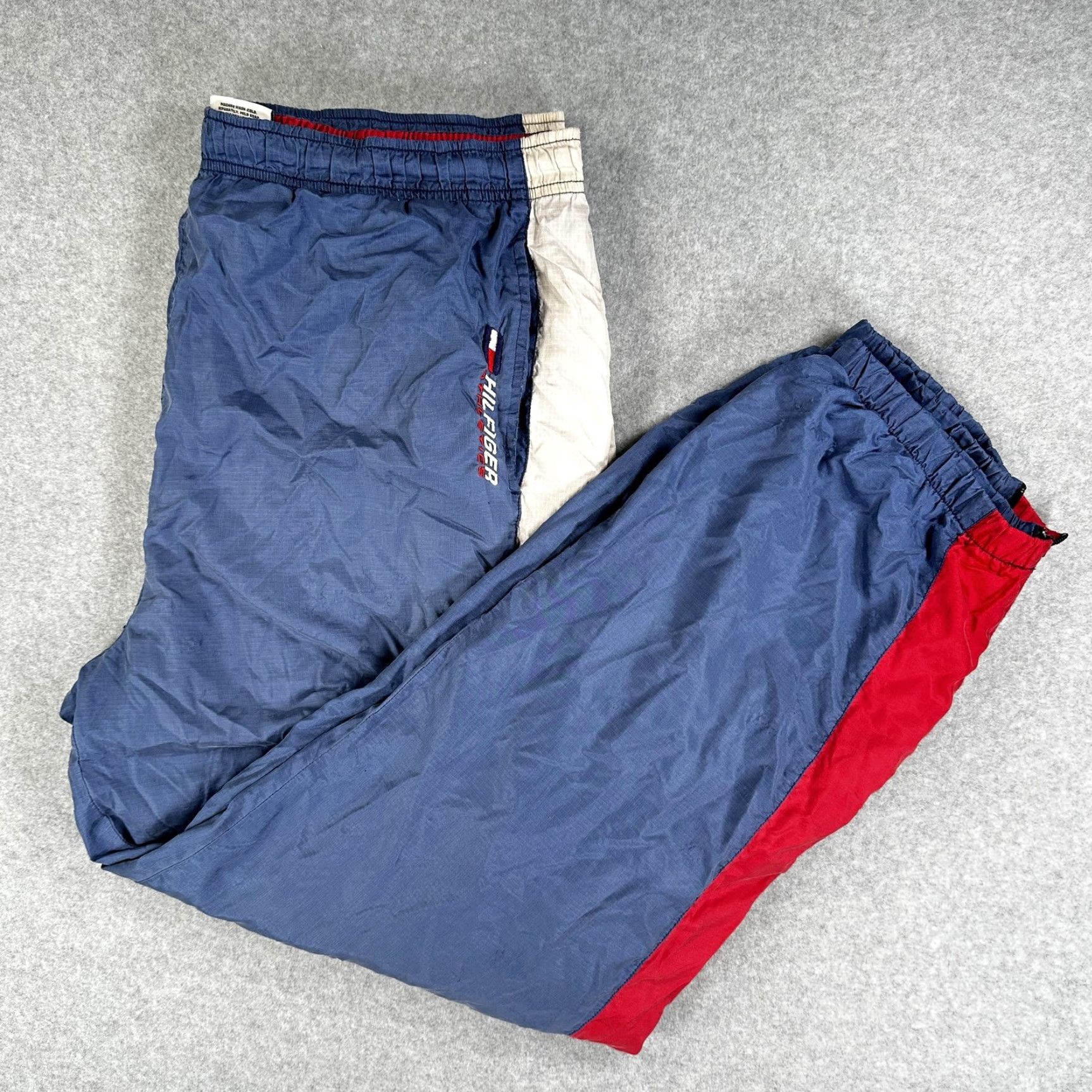 Tommy Hilfiger Tommy Hilfiger Athletics Pants Mens 2XL Colorblock Track Pants Navy Blue Red Beige Pockets Drawstring Zip Ankle Size US 39 - 2 Thumbnail