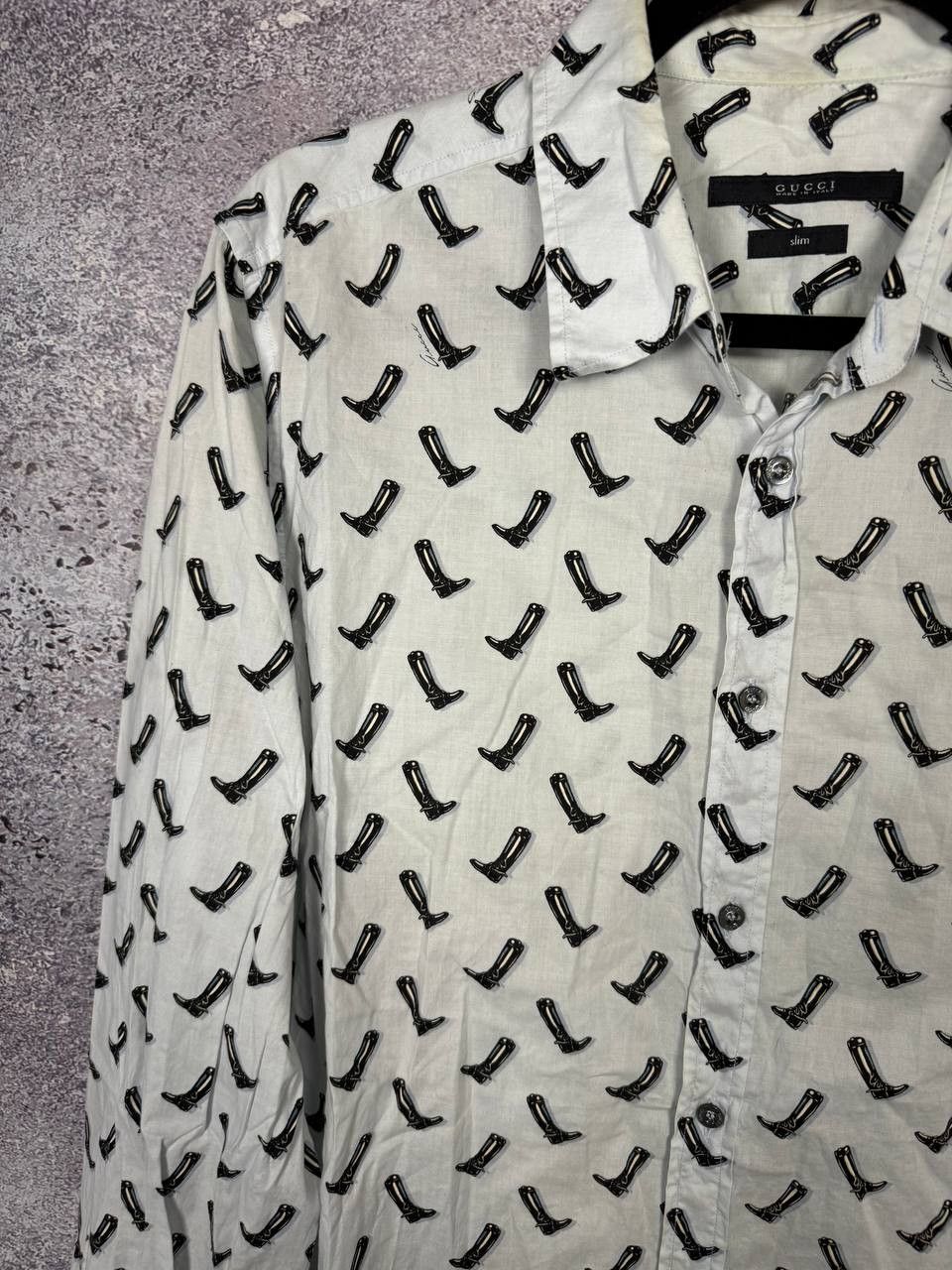 Gucci × Vintage GUCCI Shirt Button Up Printed Monogram Slim Fit White Size US M / EU 48-50 / 2 - 8 Thumbnail