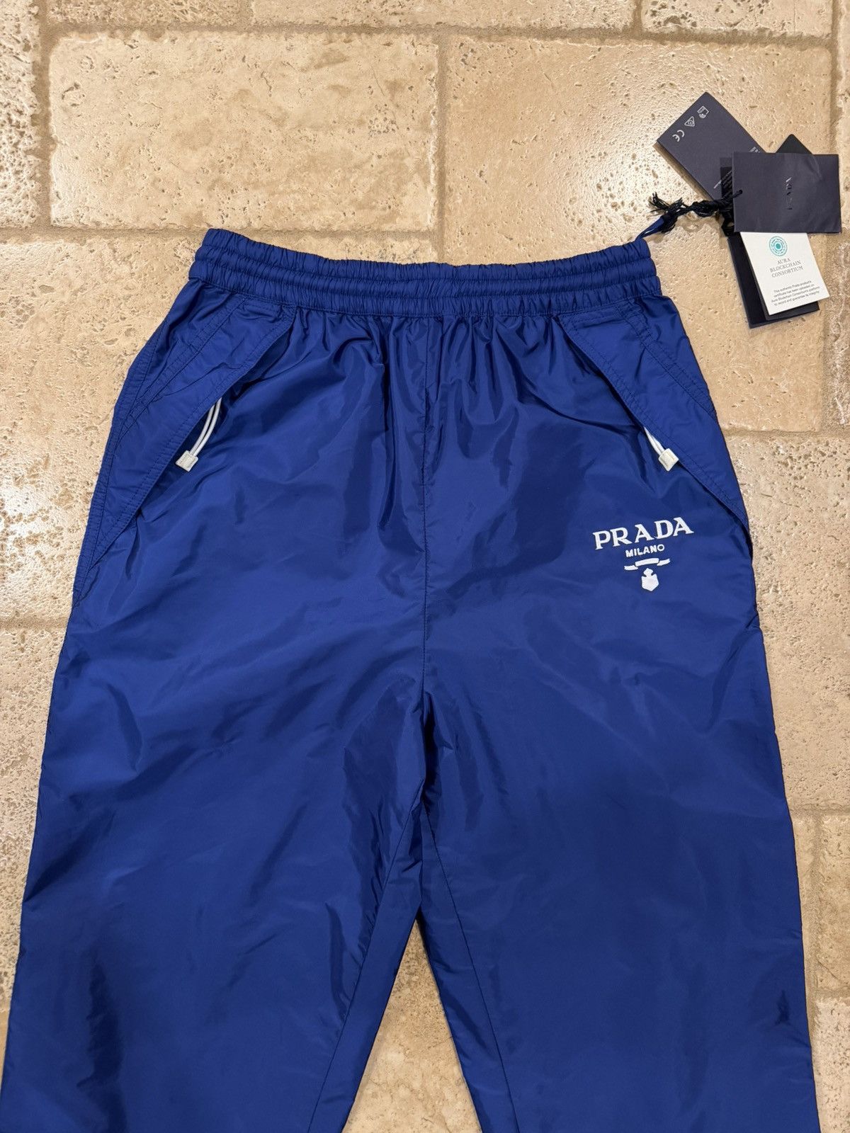 Prada Prada Re-Nylon Logo-Print Blue Snap Bottom Track Pants Size 27" / US 4 / IT 40 - 3 Thumbnail