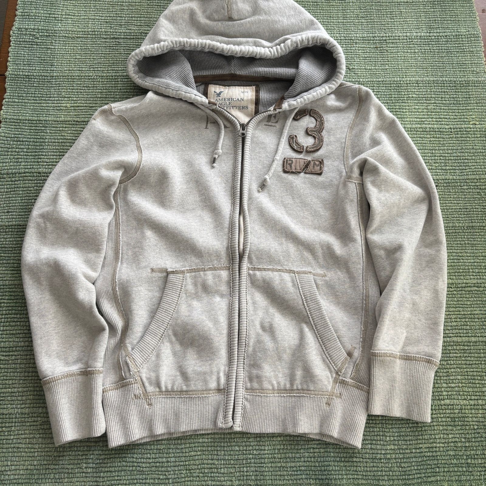 American Eagle Outfitters Y2K American Eagle Zip Up Cotton Waffle Lined Hoodie Sz S Size S / US 4 / IT 40 - 1 Thumbnail