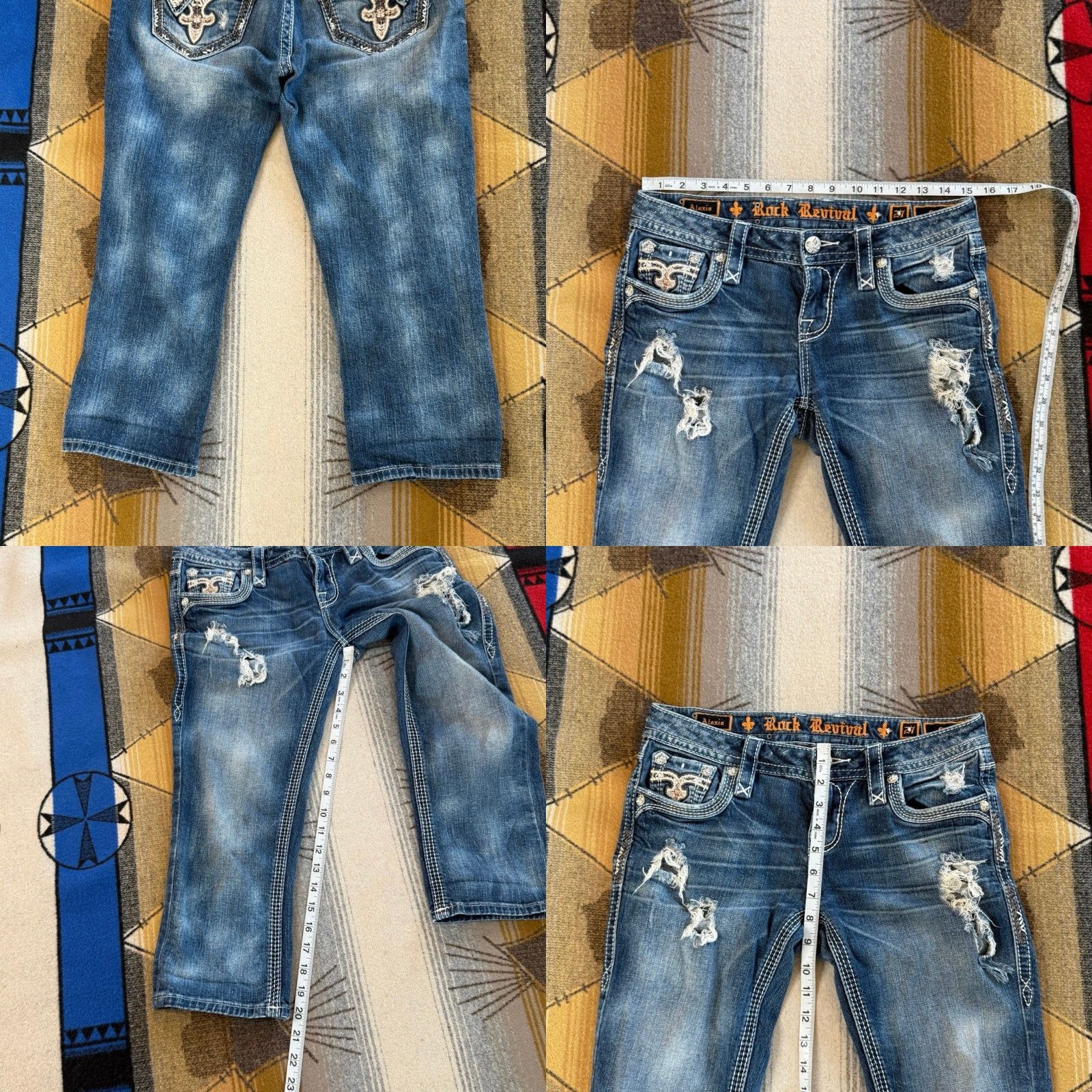 Vintage Rock Revival Alexia Capri Jeans Women's Size 27 Blue Wash Denim Low Stretch Flaps Regular Size 27" / US 4 / IT 40 - 8 Thumbnail