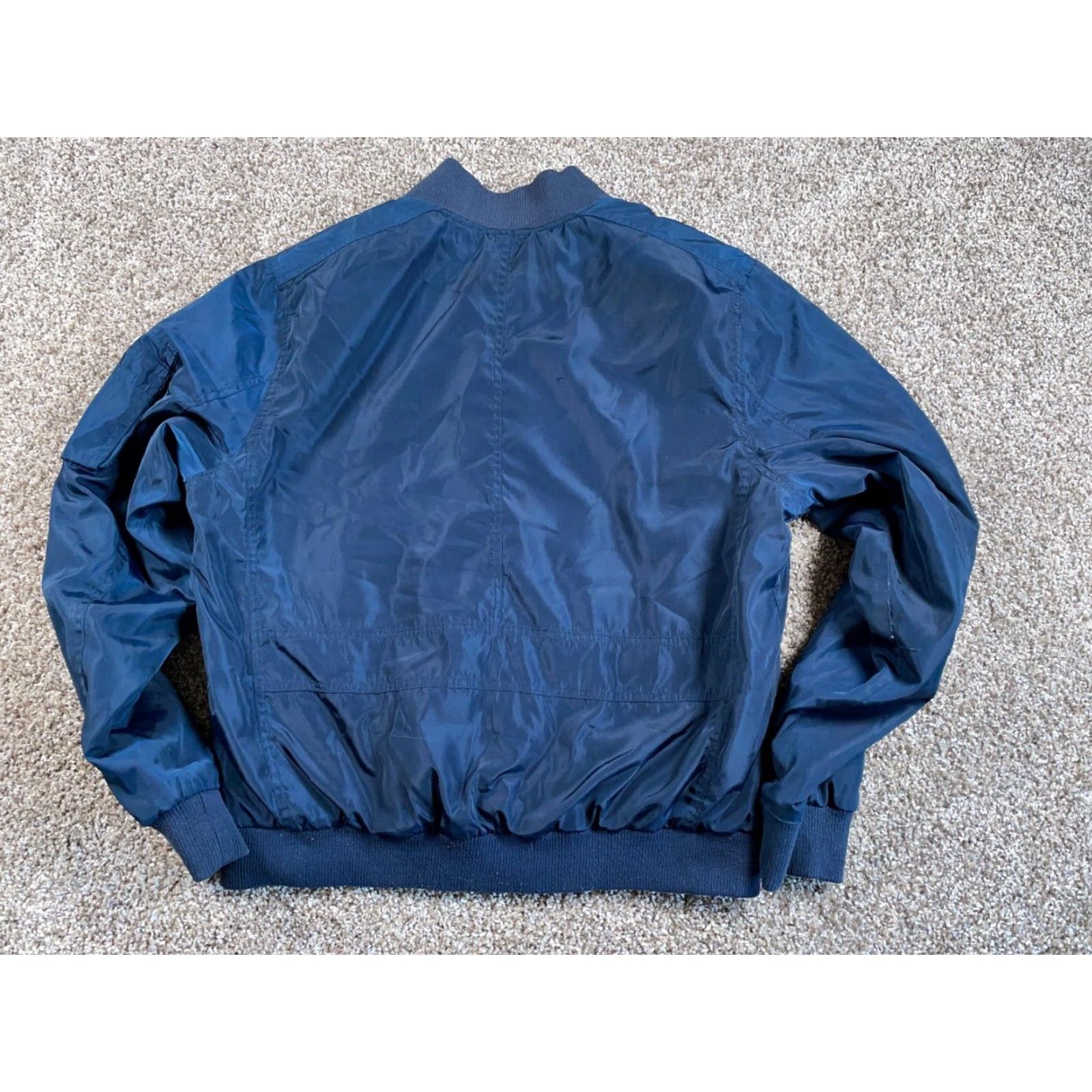 VINTAGE MA-1 Bomber Jacket Men XL Dark Blue Orange Insulated Talon