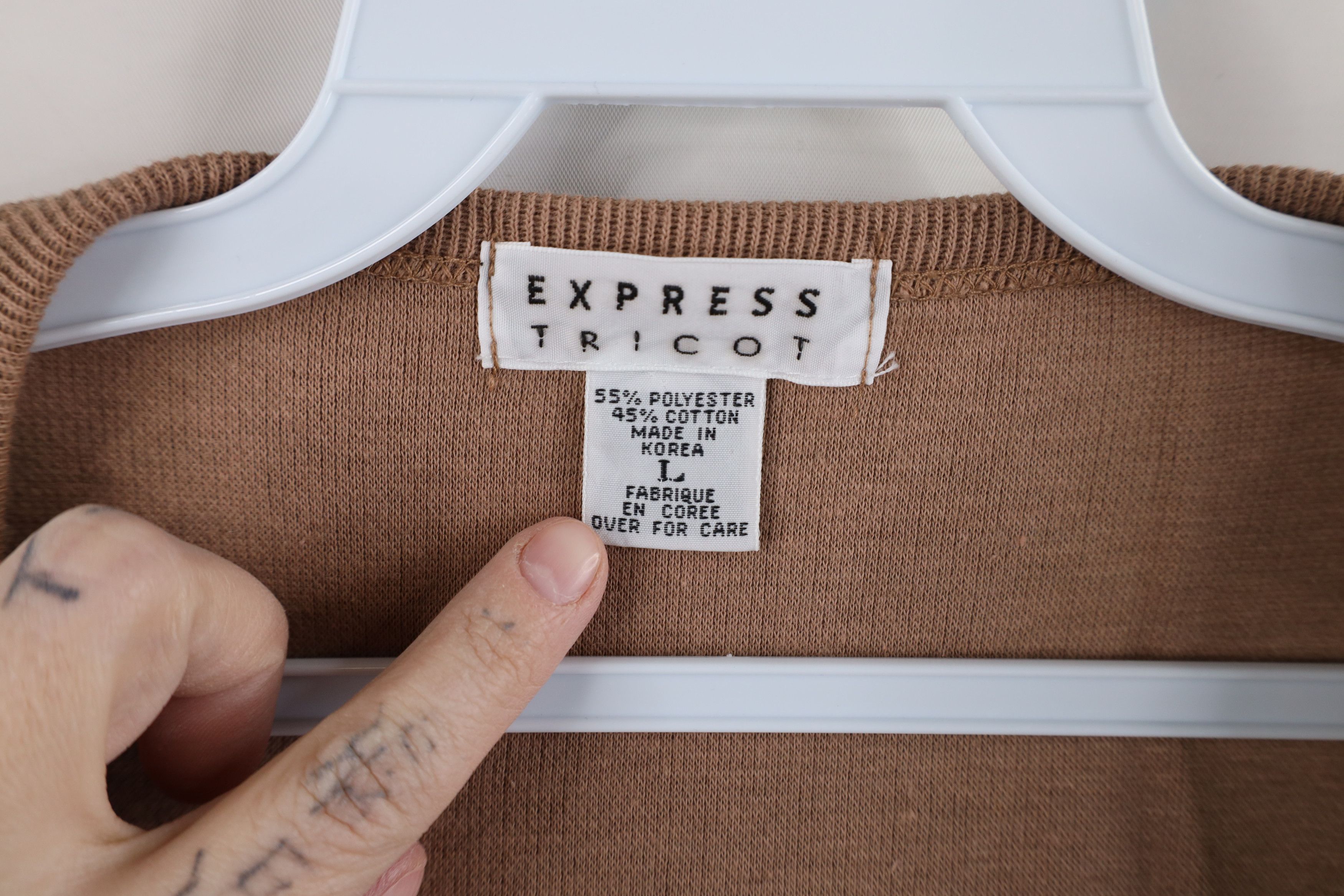 Express × Vintage Vintage 90s Express Baggy Thermal Ribbed Knit T-Shirt Brown Size L / US 10 / IT 46 - 4 Thumbnail