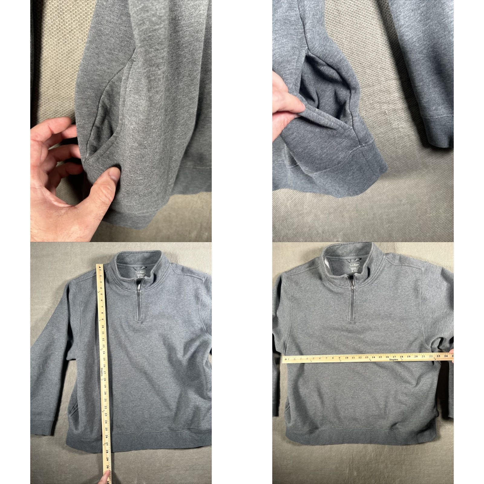 Vintage L.L. Bean Sweater Mens XL Grey Traditional Fit 1/4 Zip Pullover Knit Mock Neck Zipper Button Logo Long Sleeve Regular Size XL Adult Men Size US XL / EU 56 / 4 - 8 Thumbnail