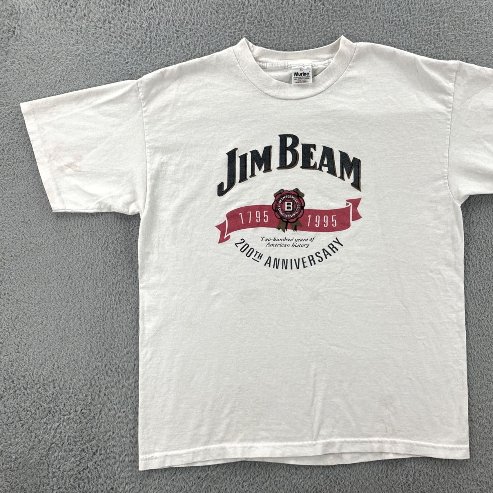 Vintage VINTAGE Murina Mens XL White T-Shirt USA 1995 200th Anniversary Jim Beam Graphic Print Crew Neck Short Sleeve Cotton Size US XL / EU 56 / 4 - 3 Thumbnail