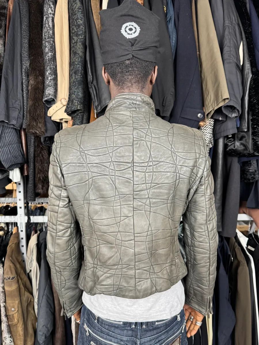 Armani Collezioni 2000s Armani Collezioni Grey Geommetrical Biker Leather Jacket Size XS / US 0-2 / IT 36-38 - 5 Thumbnail