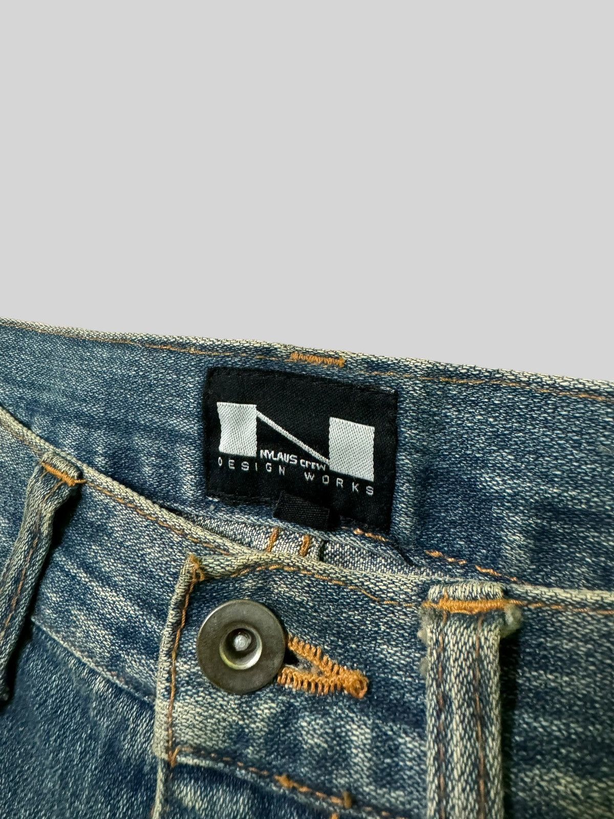 Japanese Brand Flared THRASHED NYLAUS CREW DESIGN WORK DISTRESSED DENIM Size US 30 / EU 46 - 9 Thumbnail