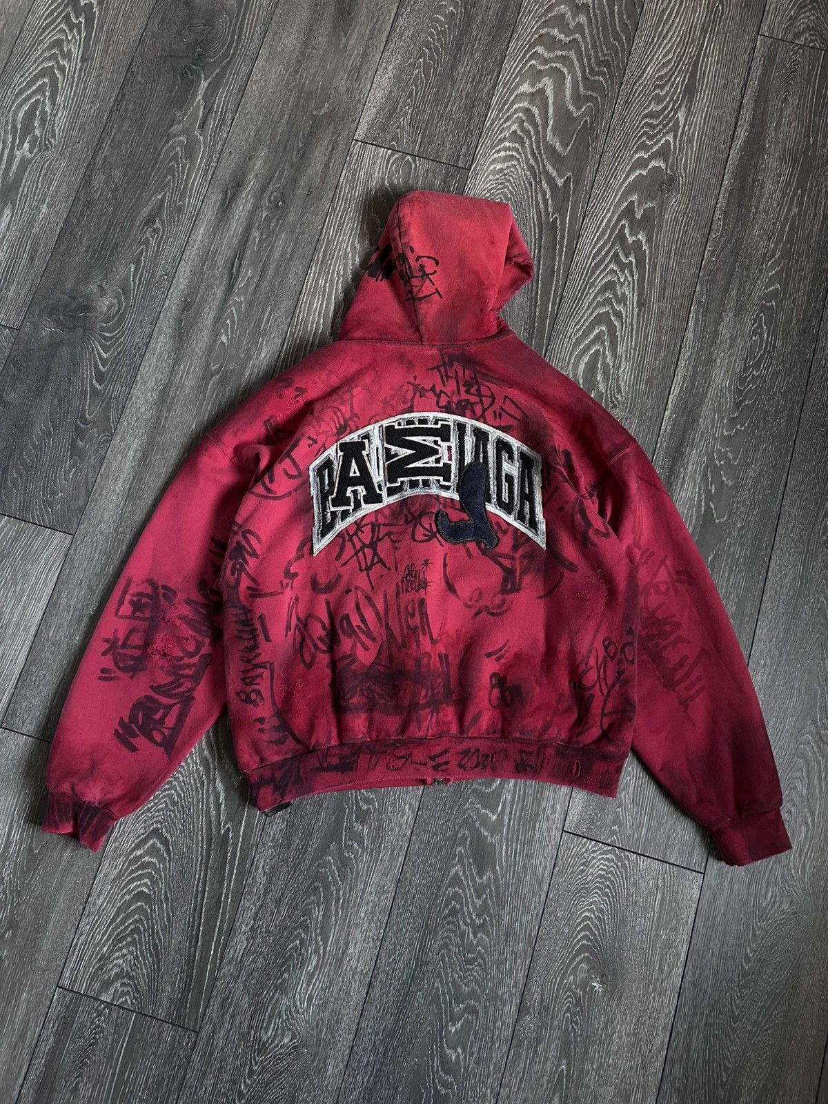 balenciaga ss23 red skater graffiti zip up hoodie