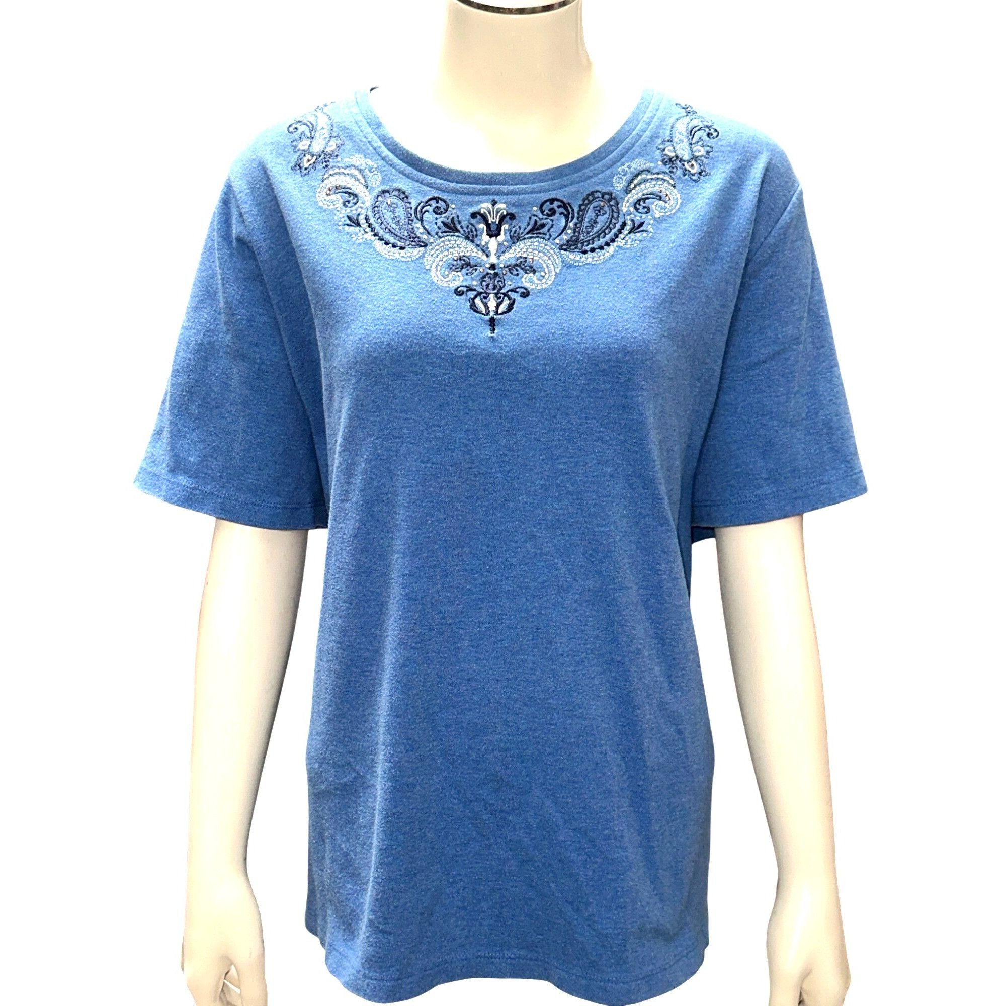 Other Allison Daley 3X Blue Embroidered Tee Shirt Soft Cotton Knit Size 3XL / US 20-22 - 2 Thumbnail
