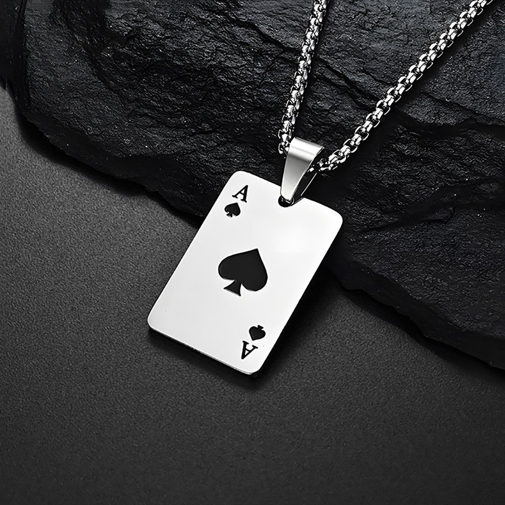 Vintage Stainless Steel Poker Card Ace of Spades Necklaces Size ONE SIZE - 1 Thumbnail