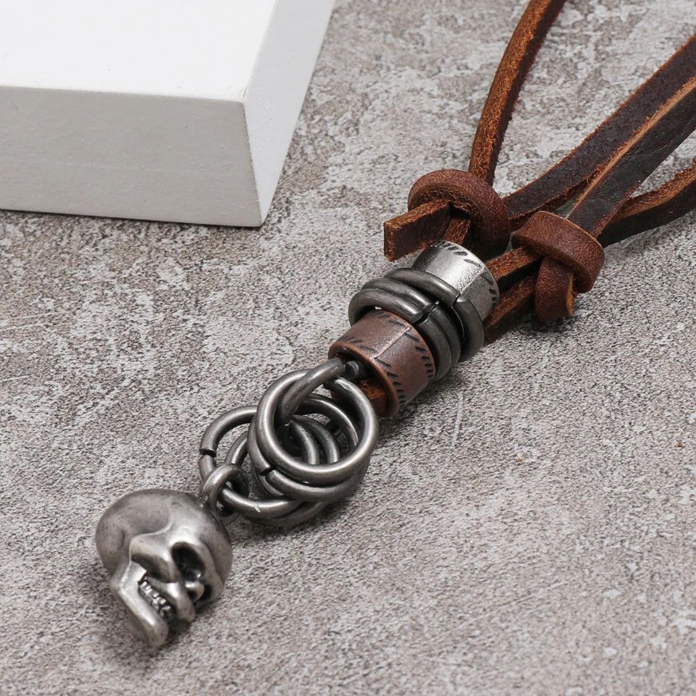 Leather Vintage Handmade Leather Skull Adjustable Necklace Size ONE SIZE - 4 Thumbnail