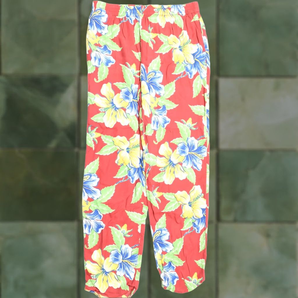 Polo Ralph Lauren Polo Ralph Lauren Tropical Hibiscus Floral Pants Red Pull-On Stretch Womens 12 Regular Straight Ank les Size 34" / US 12 / IT 48 - 1 Thumbnail