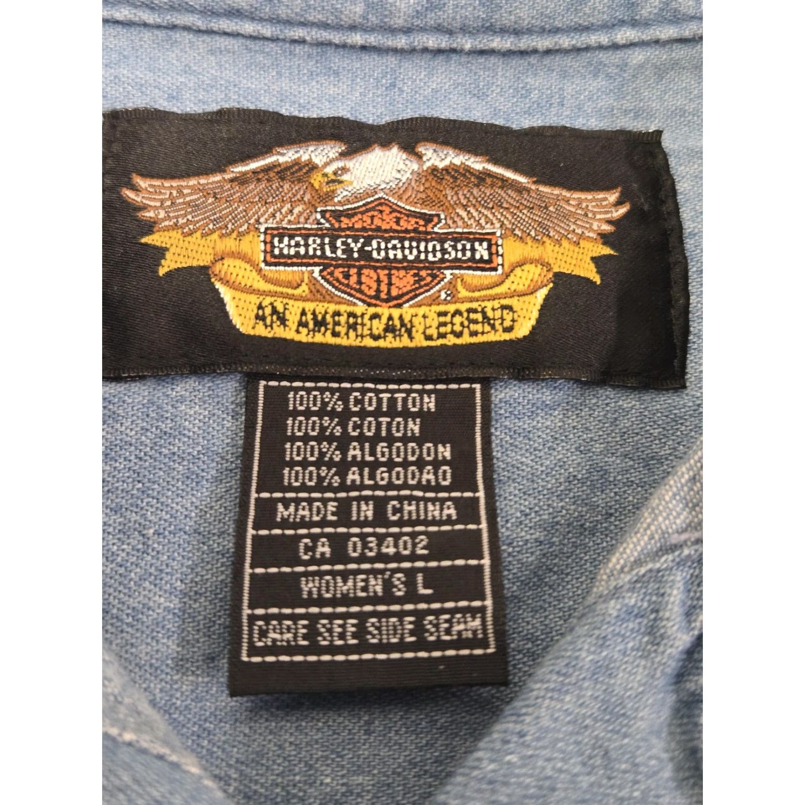 Harley Davidson Harley-Davidson Shirt Womens Large Blue Denim Long Sleeve Button-Up Bar Shield Logo Size L / US 10 / IT 46 - 5 Thumbnail